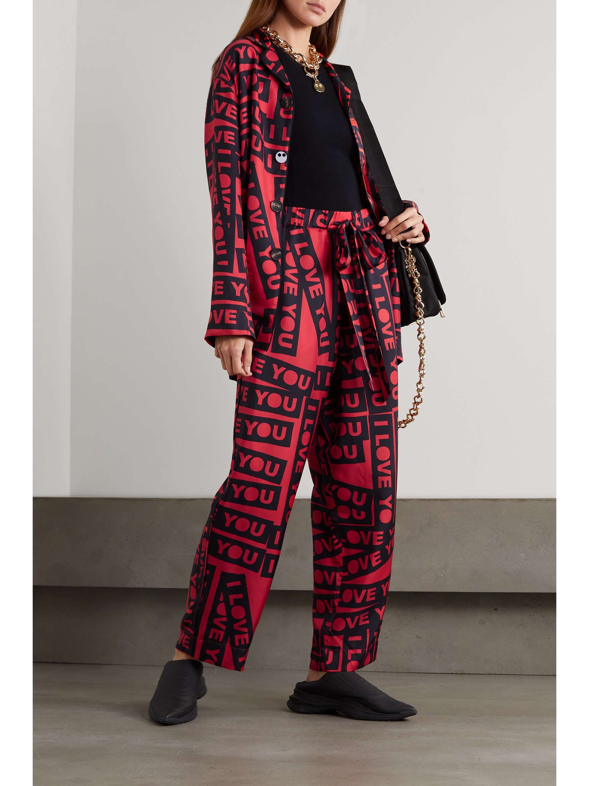 Red Printed mulberry silk-twill pajama 