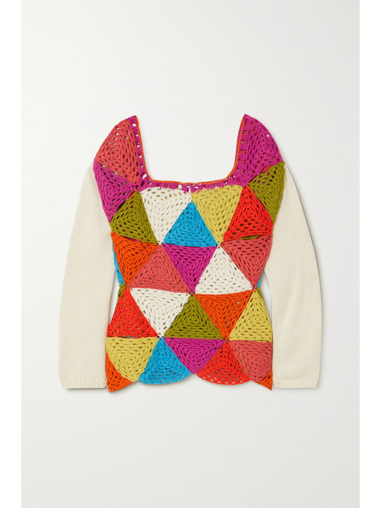 Batsheva Vivien Patchwork Crochet-knit Alpaca Sweater - Red