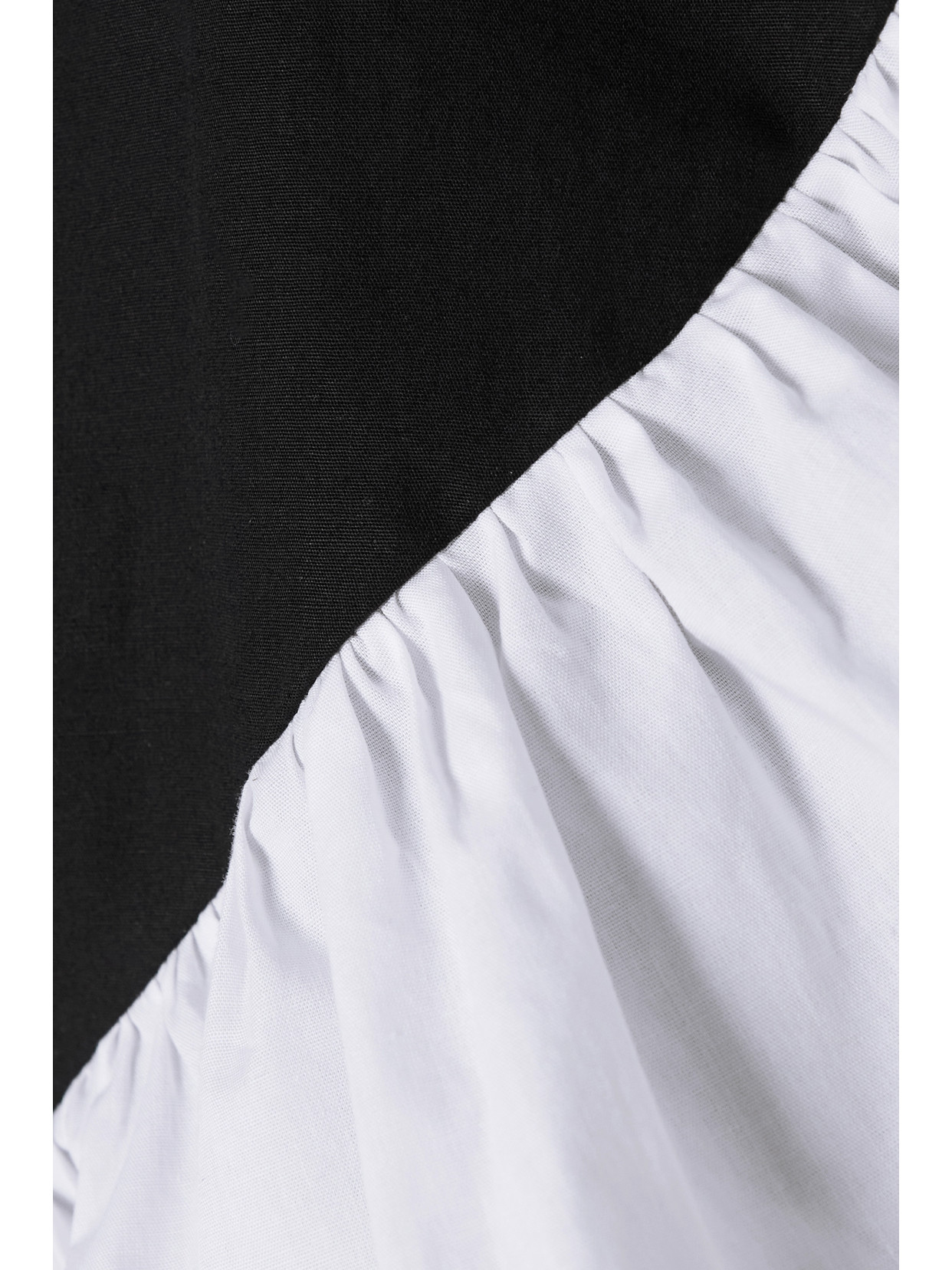 Batsheva Carol Ruffled Two-tone Cotton-poplin Midi Dress In Black