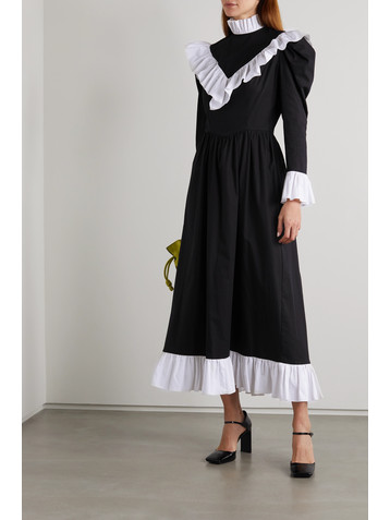 BATSHEVA Carol ruffled two-tone cotton-poplin midi dress