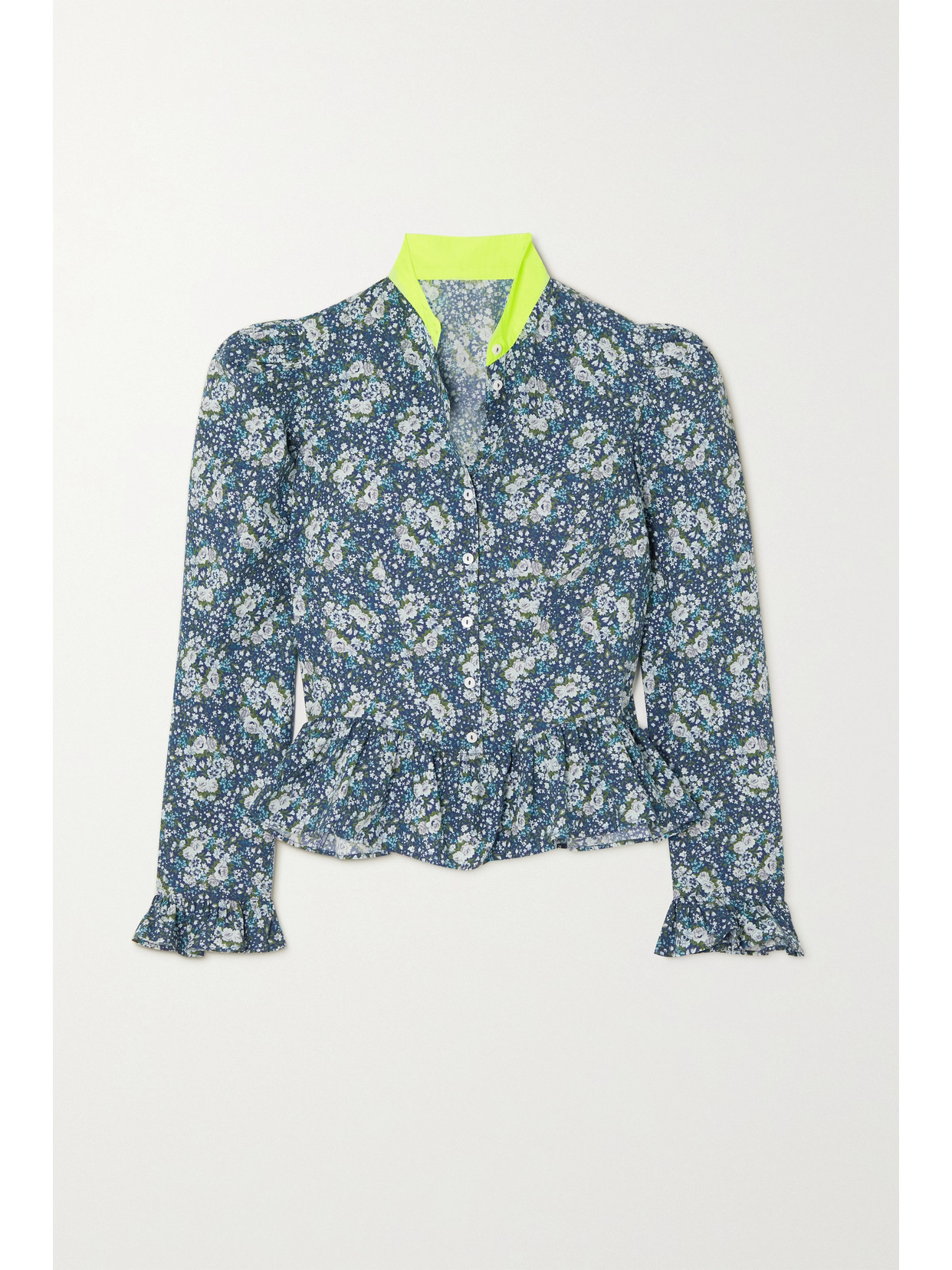 Batsheva + Laura Ashley Grace Floral-print Cotton-poplin Blouse In Blue