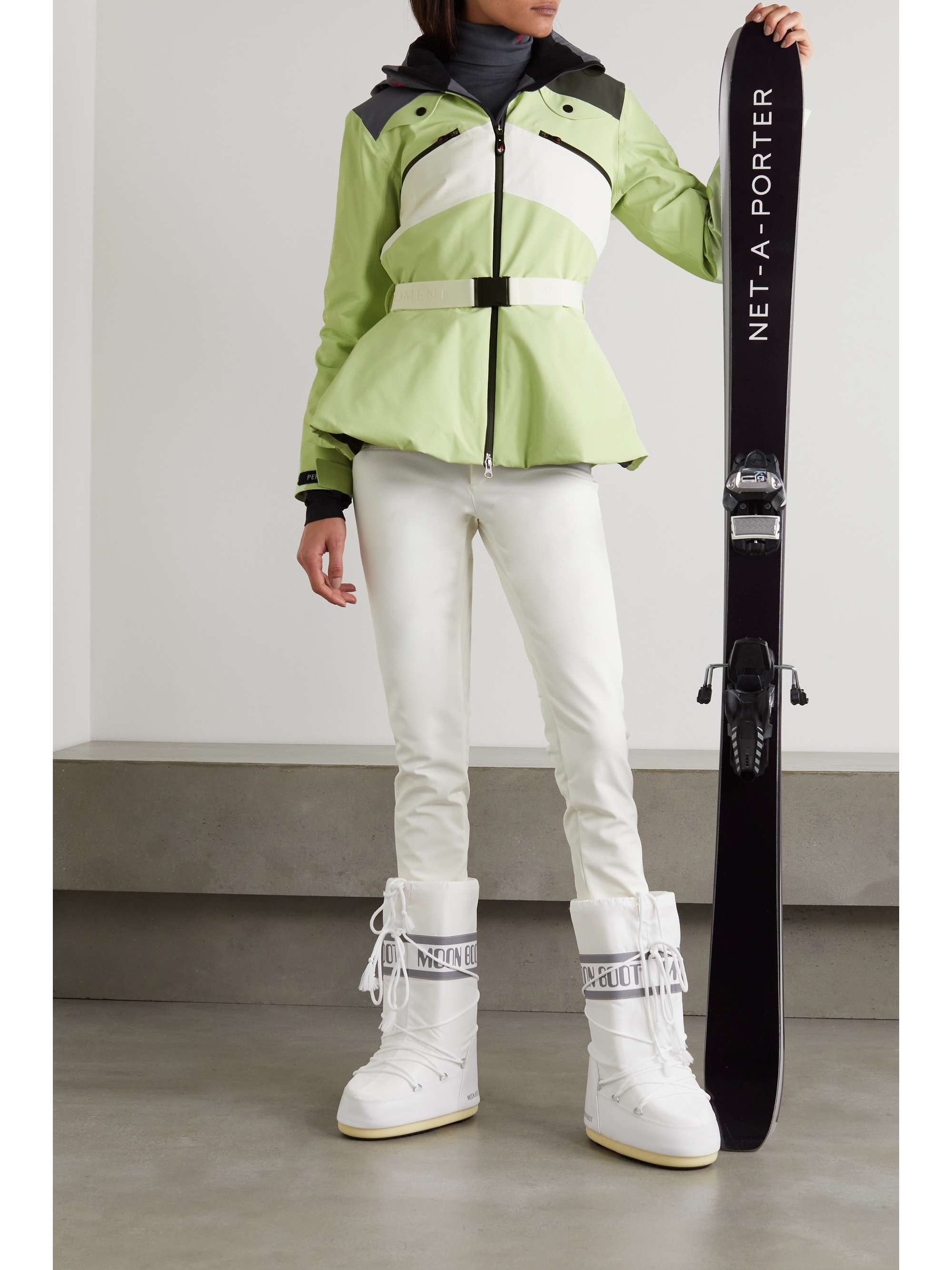 Niseko hooded belted color block padded ski jacket