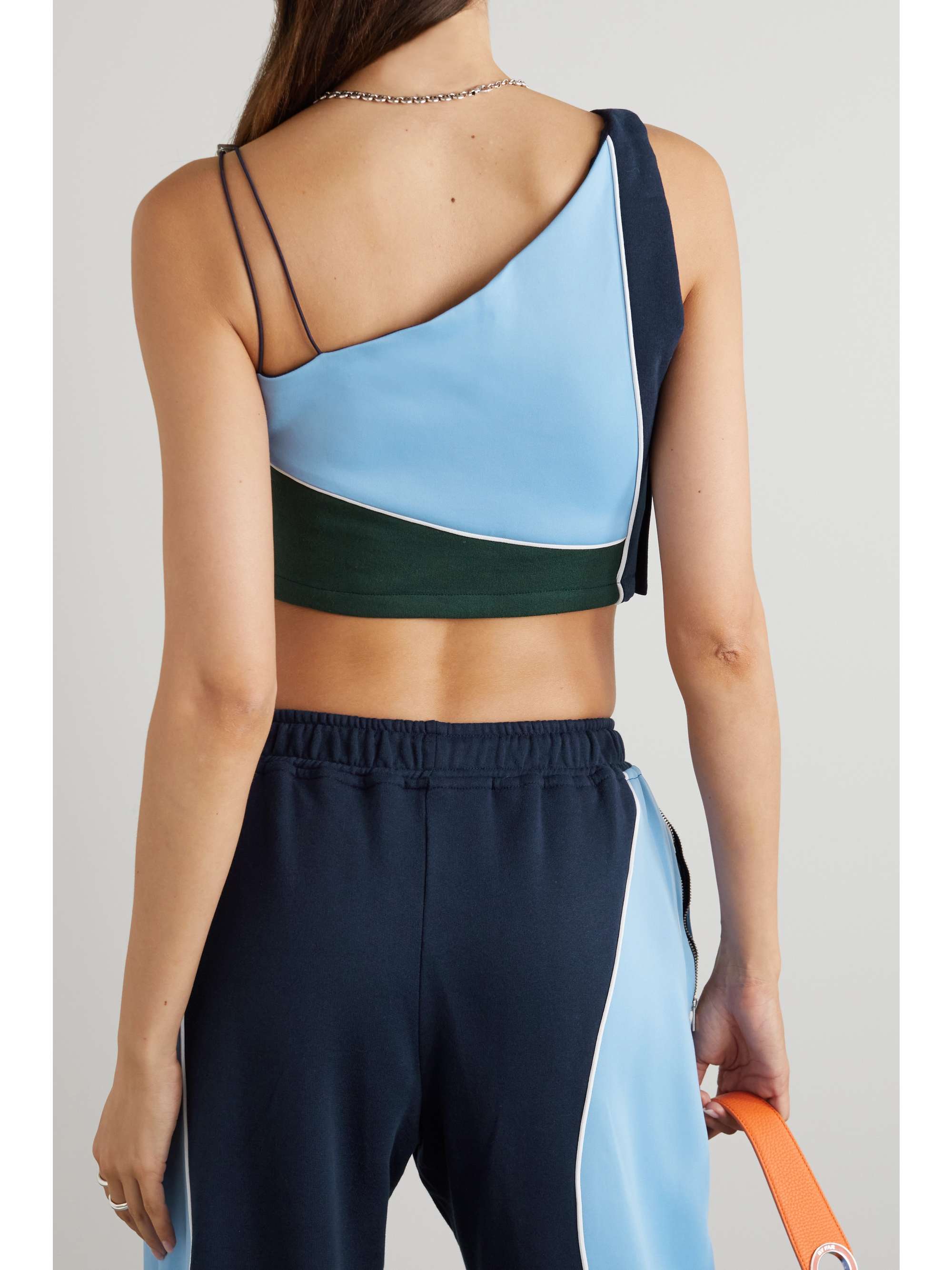 AHLUWALIA Twice as Nice cropped color-block cotton-blend jersey top