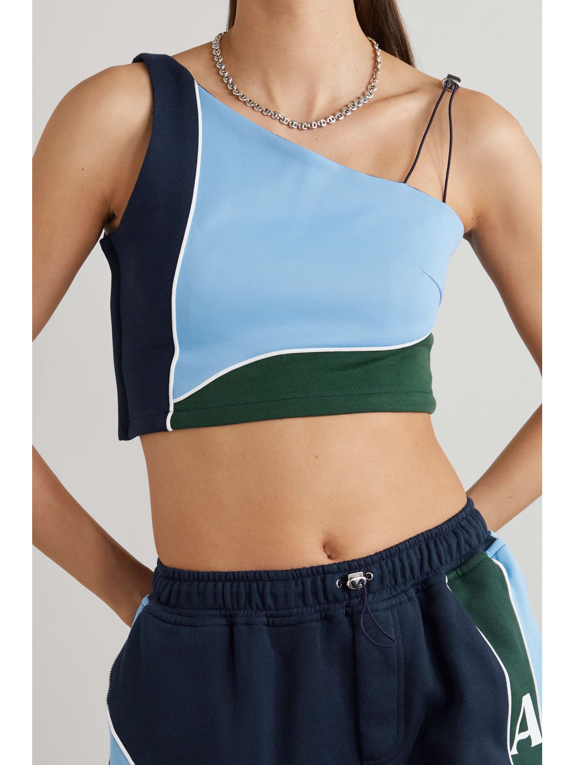 AHLUWALIA Twice as Nice cropped color-block cotton-blend jersey top