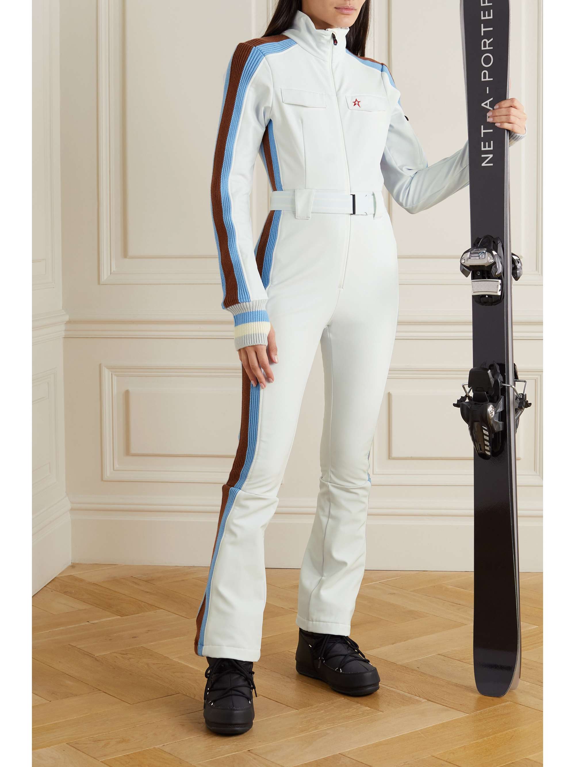 Crystal belted striped ski suit 