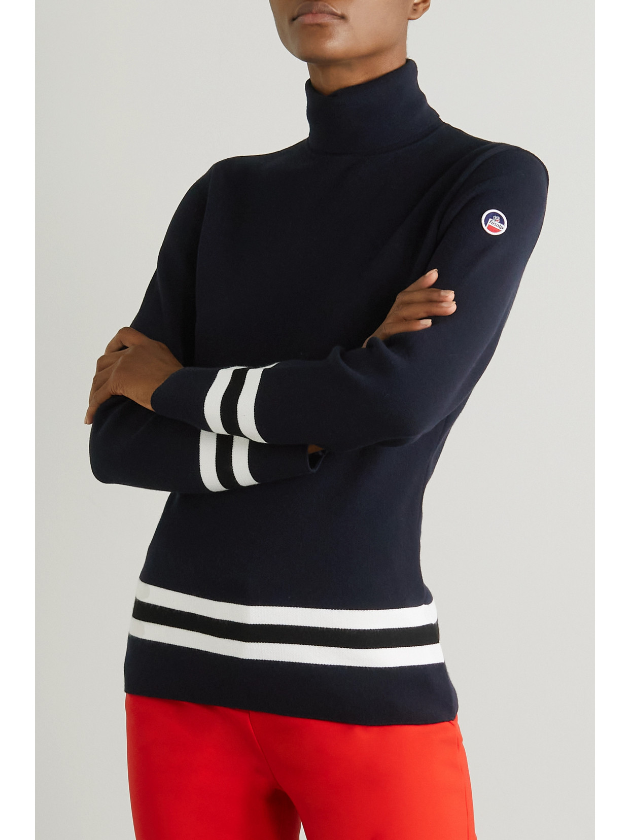 Fusalp Judith Striped Knitted Turtleneck Sweater In Blue