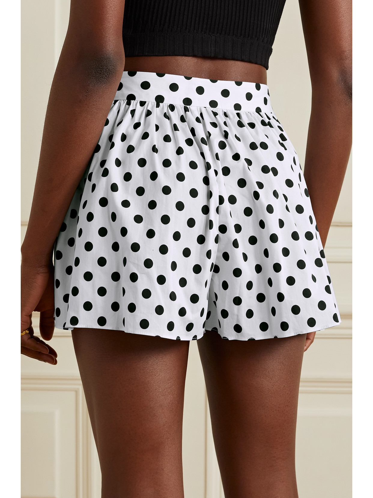 CAROLINE CONSTAS TEAGEN PLEATED POLKA-DOT COTTON-BLEND POPLIN SHORTS