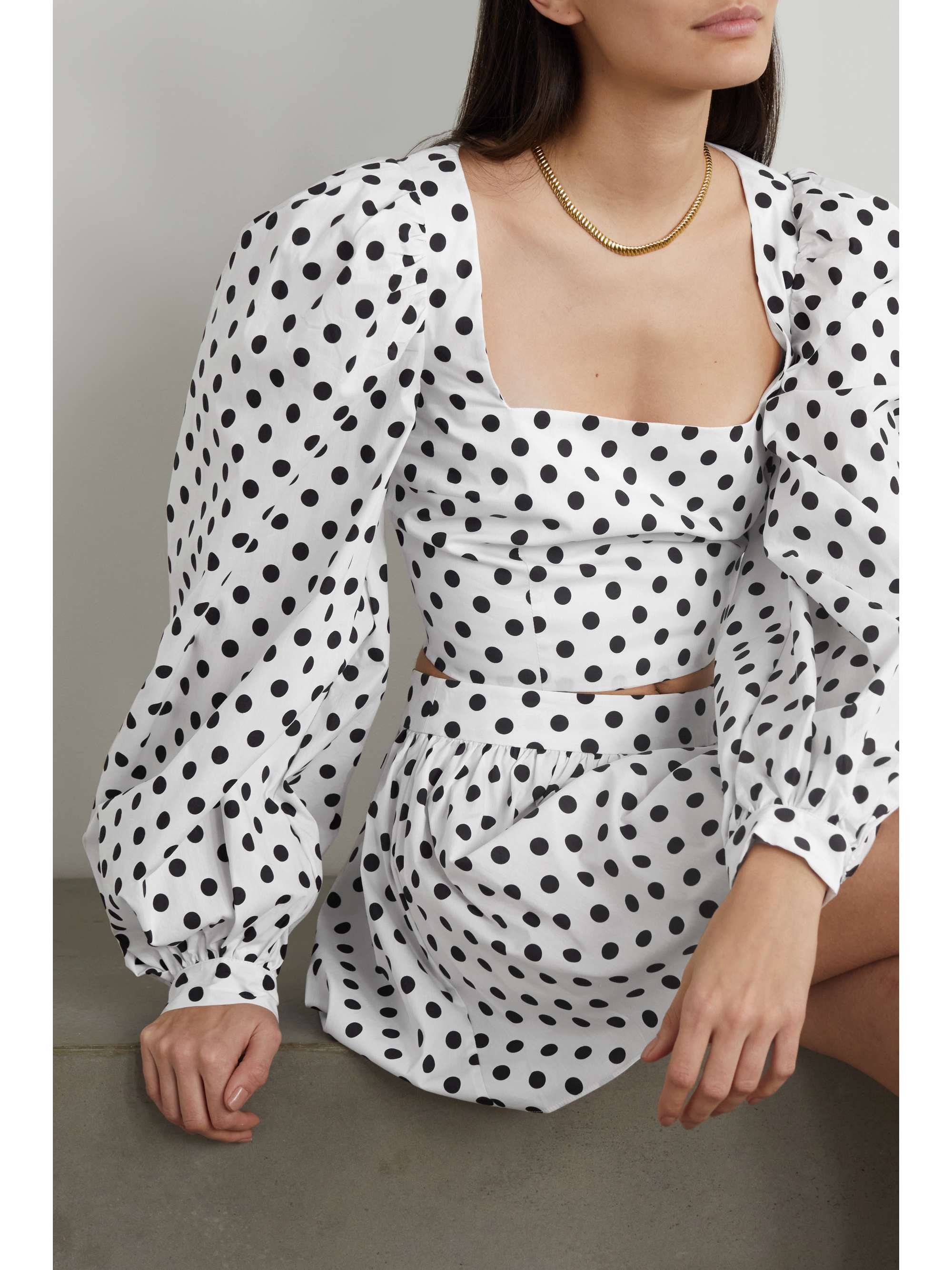 White Elliot cropped polka-dot cotton 