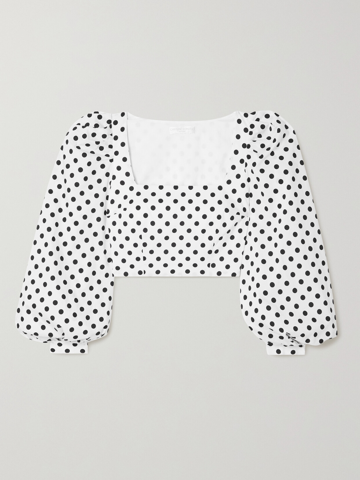 CAROLINE CONSTAS ELLIOT CROPPED POLKA-DOT COTTON-BLEND POPLIN BLOUSE