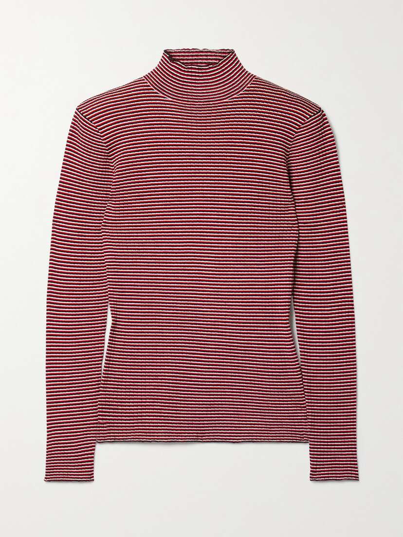 Cefinn Mila Ribbed Striped Wool Turtleneck Top