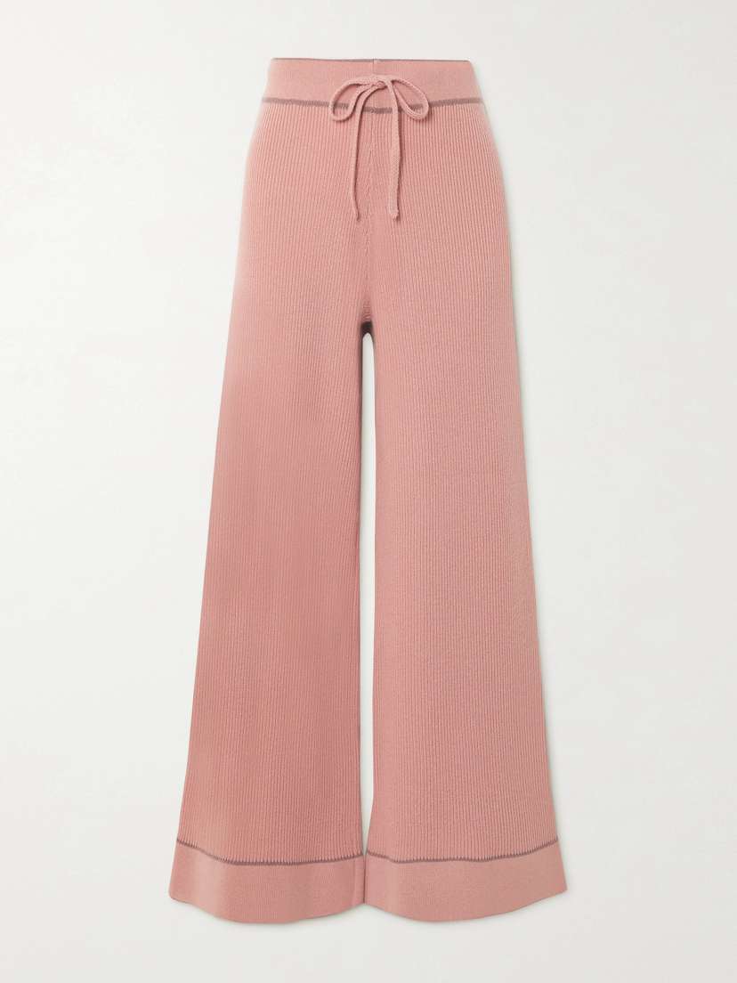 Madeleine Thompson Rose Ribbed Wool And Cashmere-blend Straight-leg Pants - x large