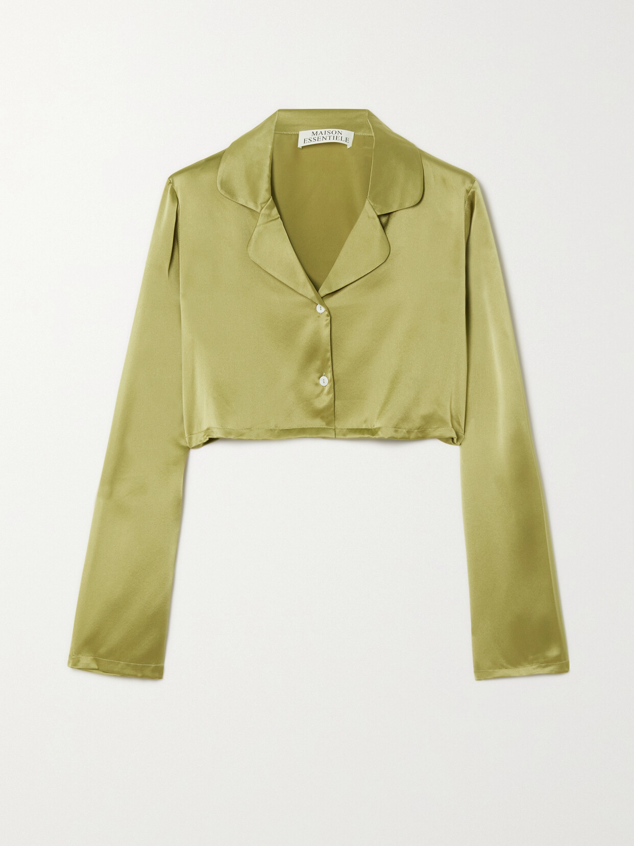 MAISON ESSENTIELE Cropped Silk-charmeuse Pajama Shirt - Green