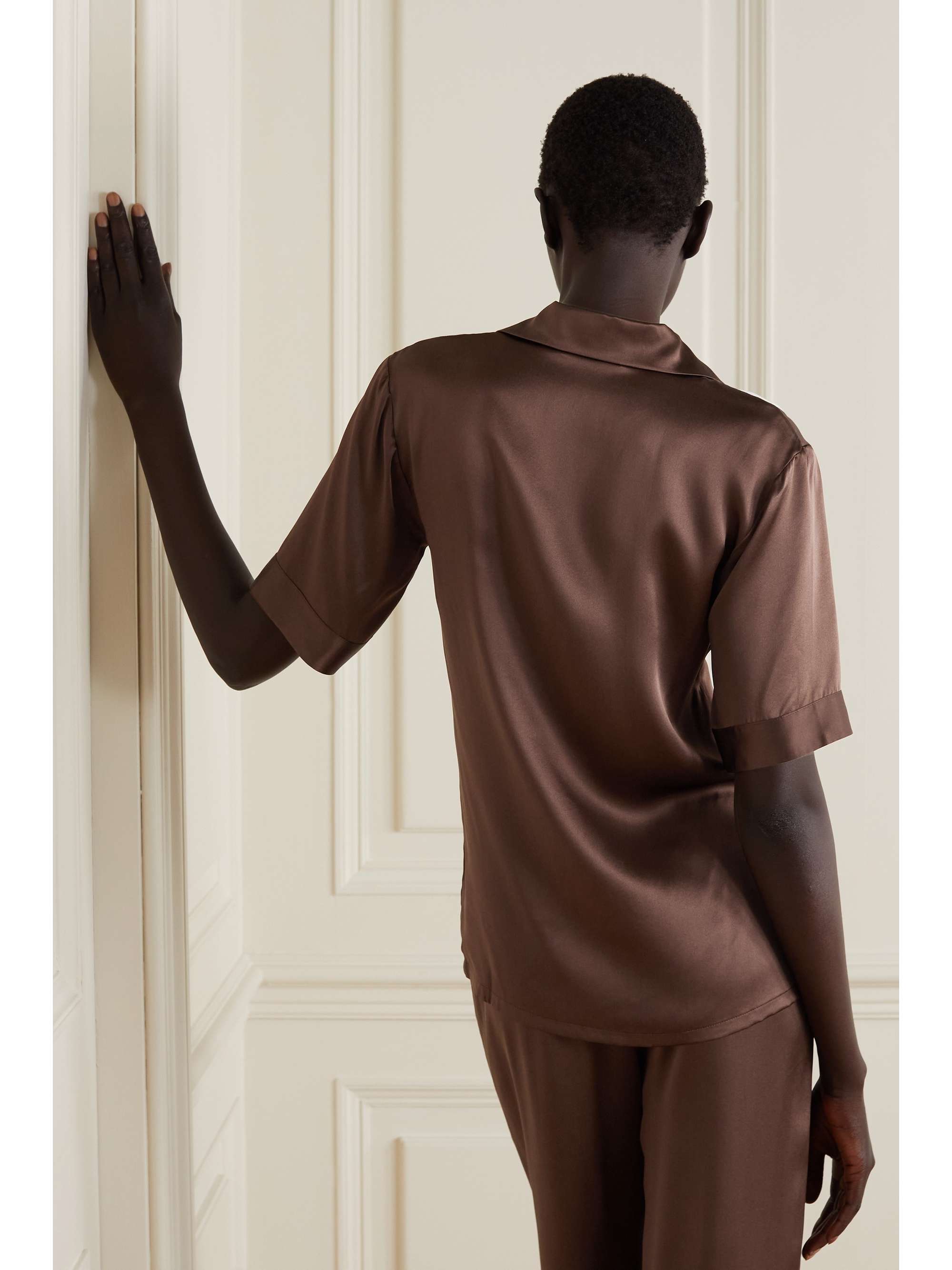 MAISON ESSENTIELE Two-tone silk-charmeuse pajama shirt