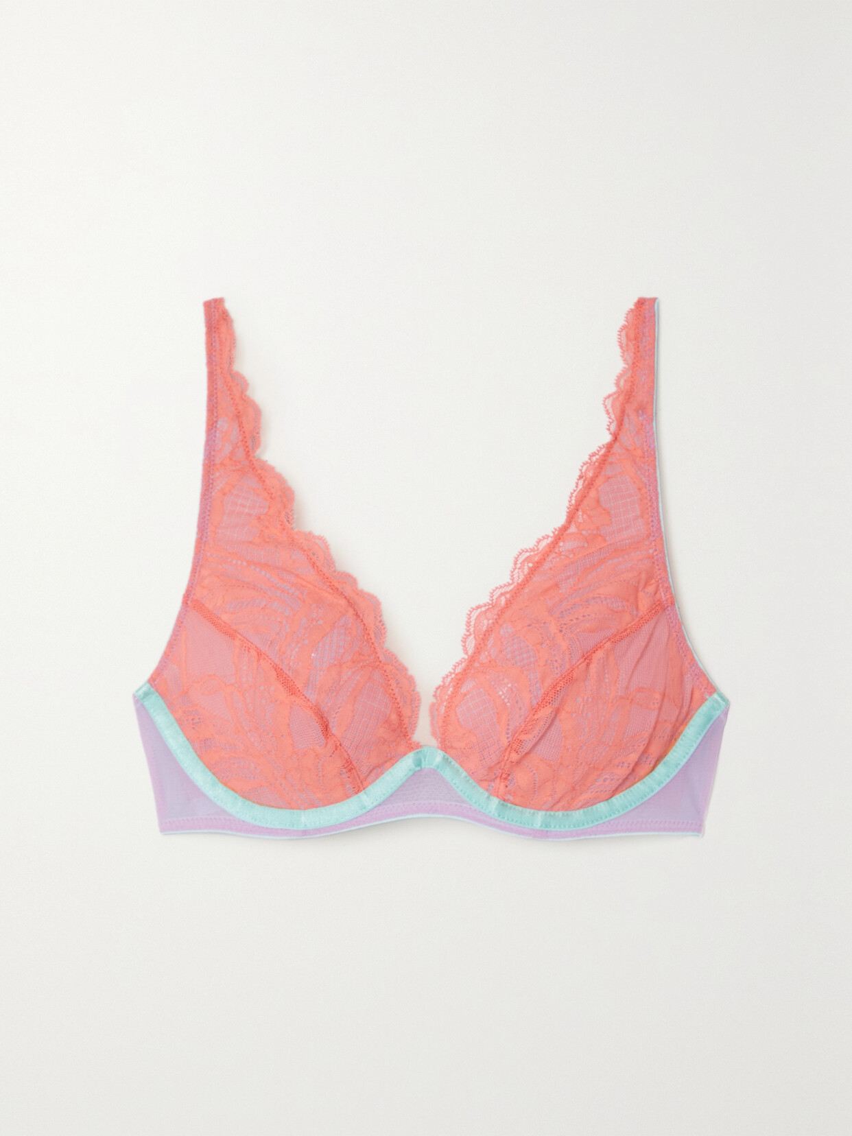 Dora Larsen Erin Lace And Tulle Underwired Plunge Bra In Pink