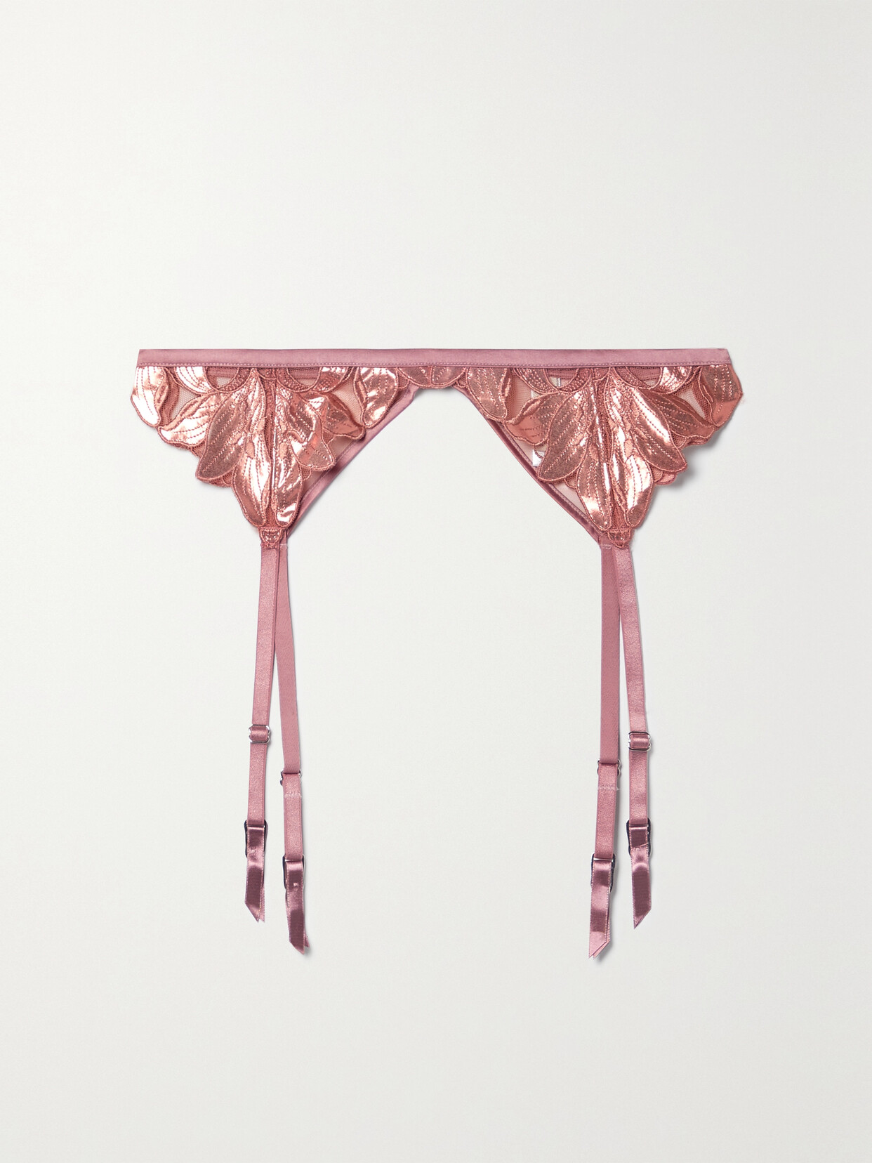 Fleur du Mal - Lily Foil Satin-trimmed Embroidered Stretch-tulle Suspender Belt - Pink 22 Awaiting product image