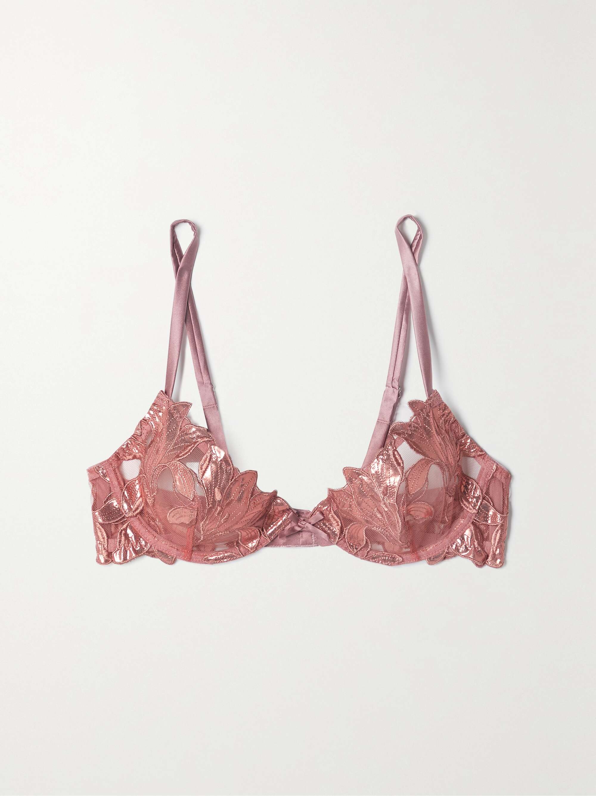 FLEUR DU MAL Lily Foil satin-trimmed embroidered stretch-tulle underwired bra