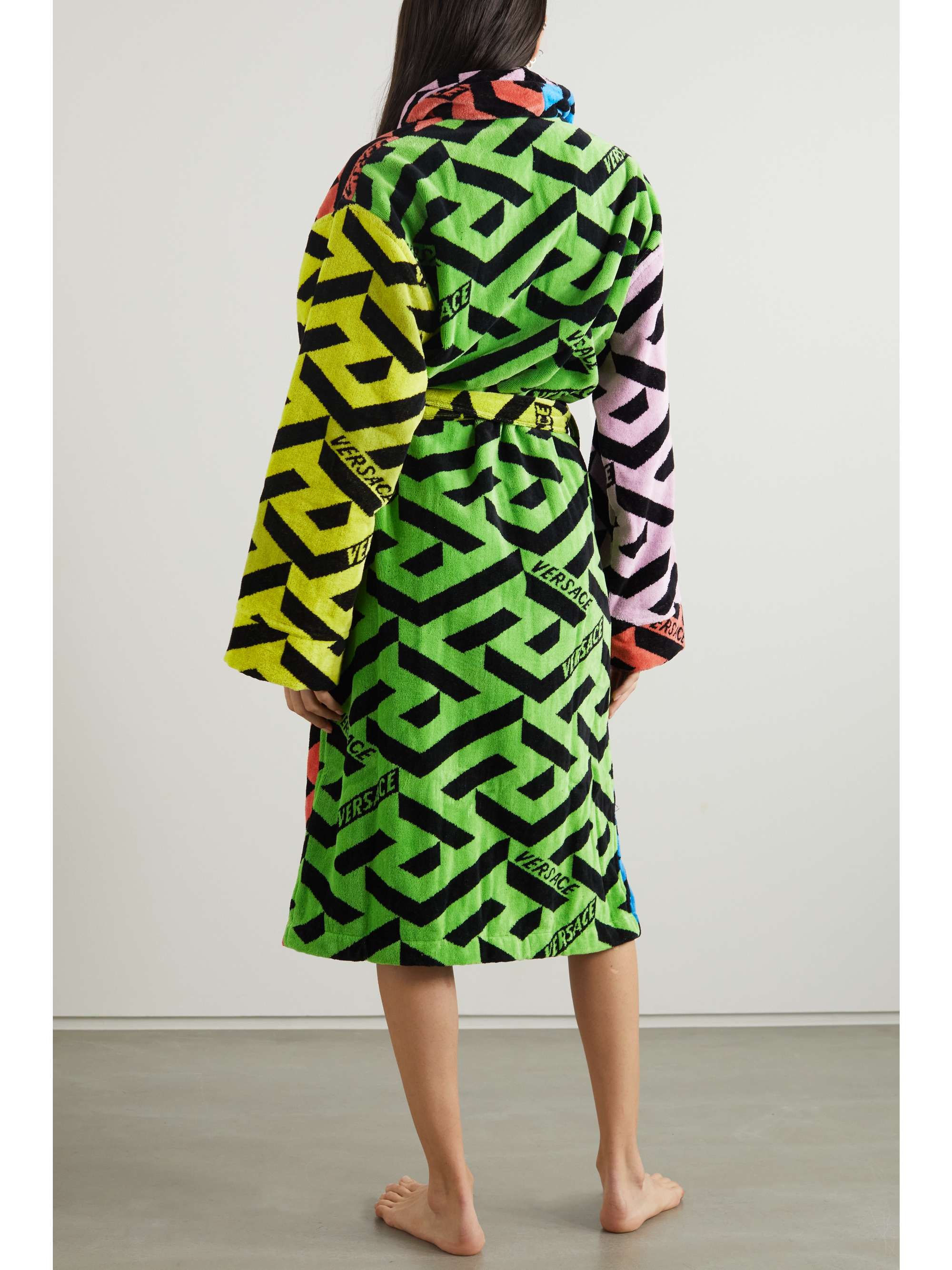 VERSACE La Greca cotton-terry jacquard robe