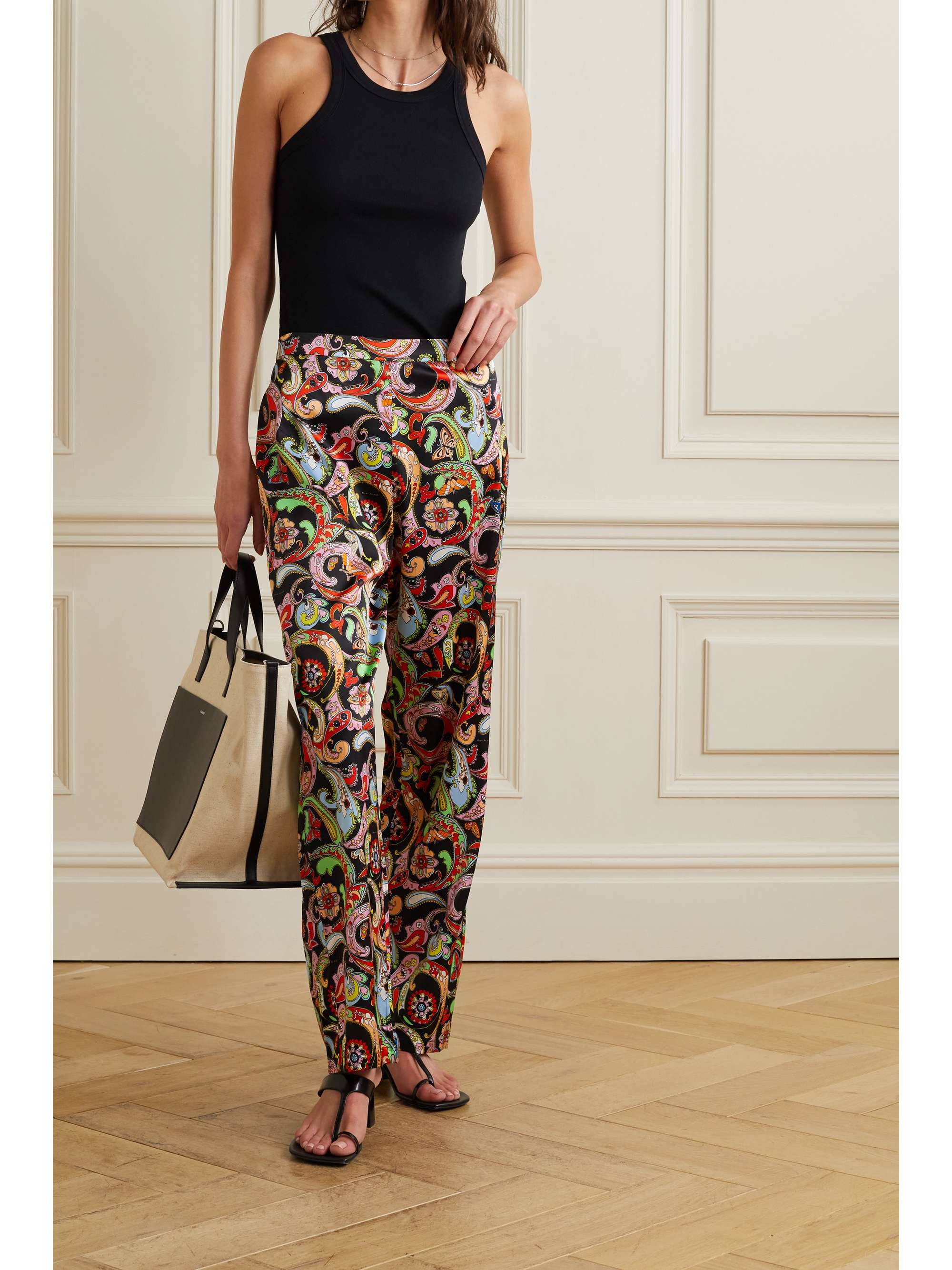 Black Paisley-print stretch-silk satin 