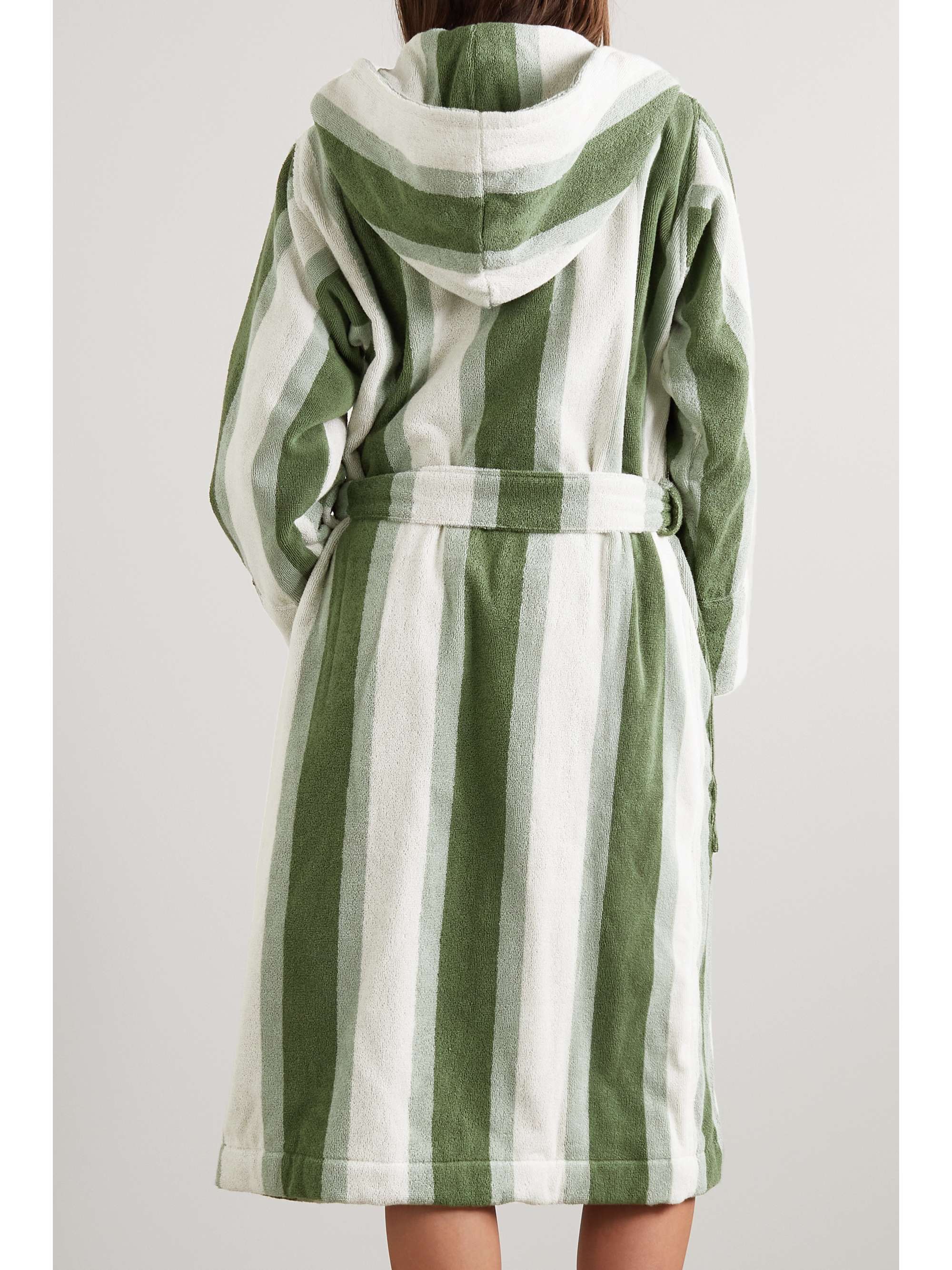 TEKLA Hooded belted striped organic cotton-terry robe
