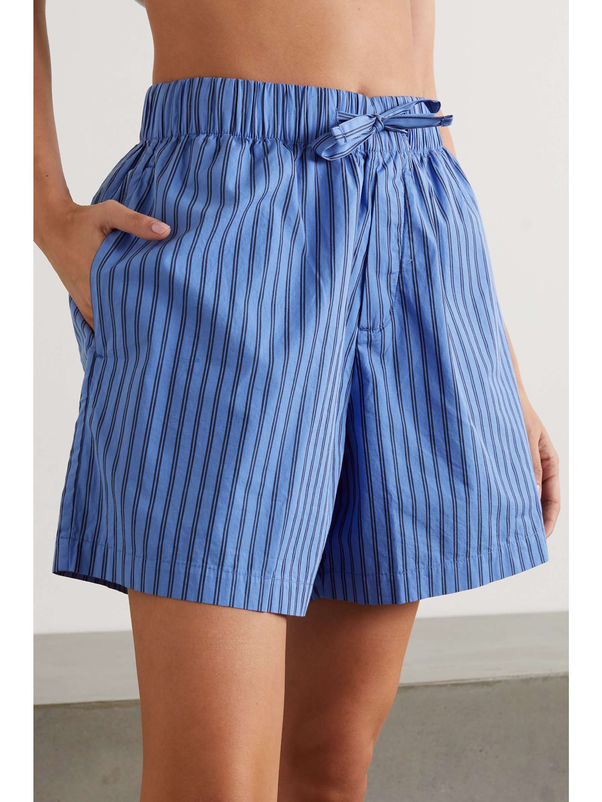 TEKLA Striped organic cotton-poplin pajama shorts