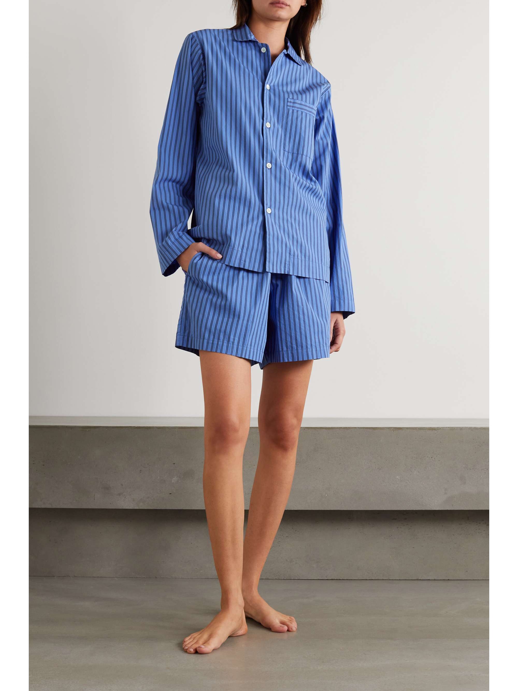 TEKLA Striped organic cotton-poplin pajama shorts