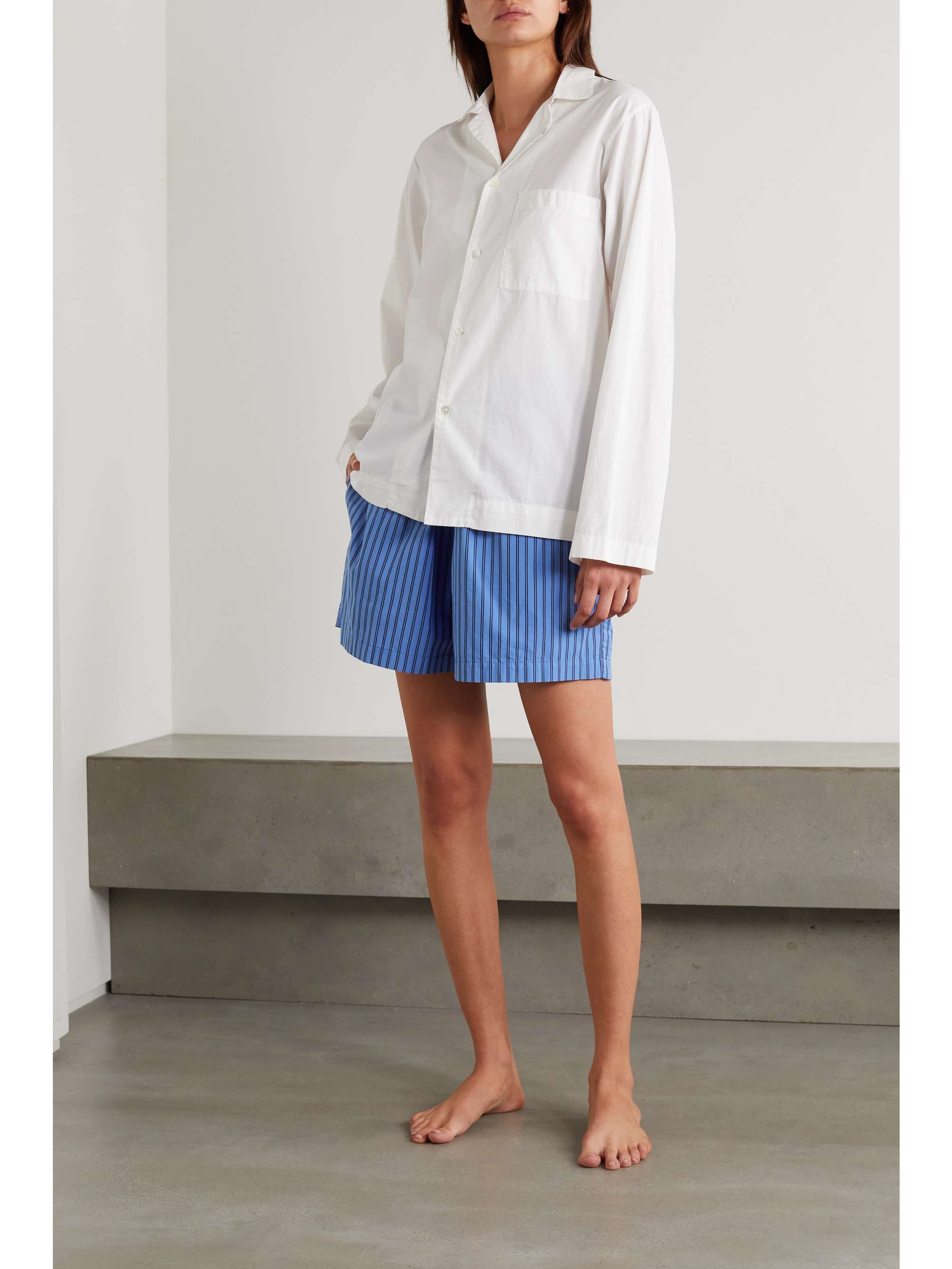 TEKLA Striped organic cotton-poplin pajama shorts