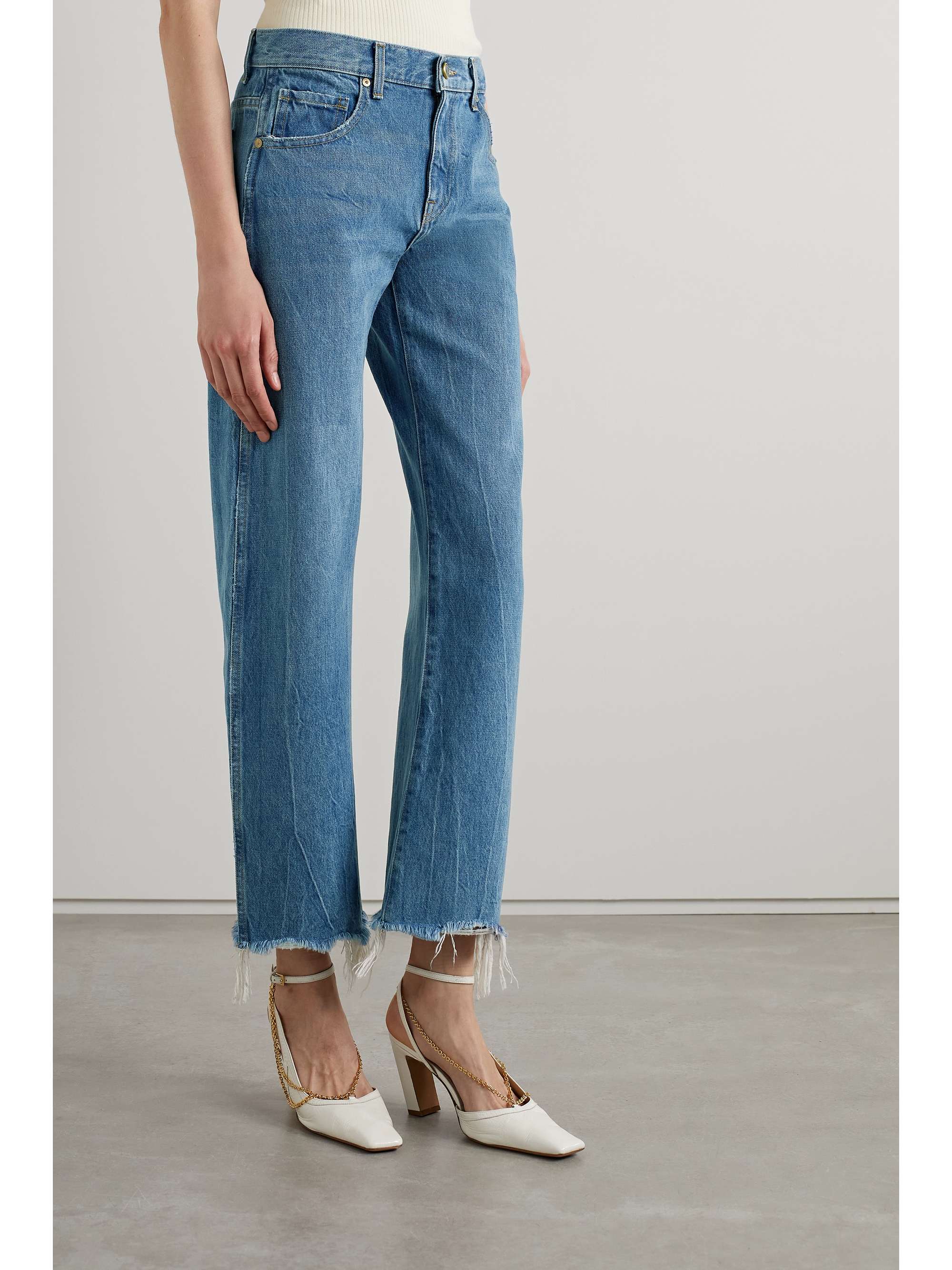 KHAITE Kerrie frayed mid-rise straight-leg jeans