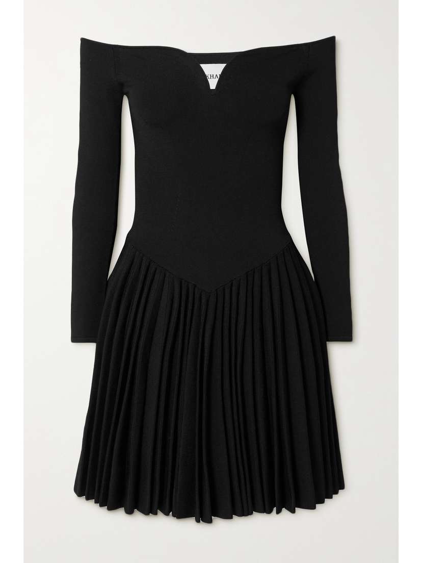 KHAITE Trudi Off-the-shoulder Pleated Knitted Mini Dress