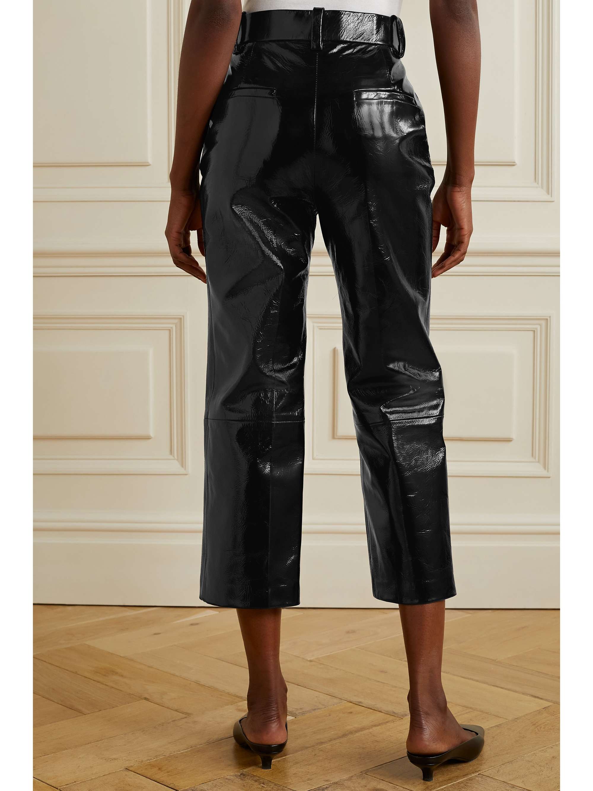 KHAITE Melie cropped crinkled patent-leather straight-leg pants
