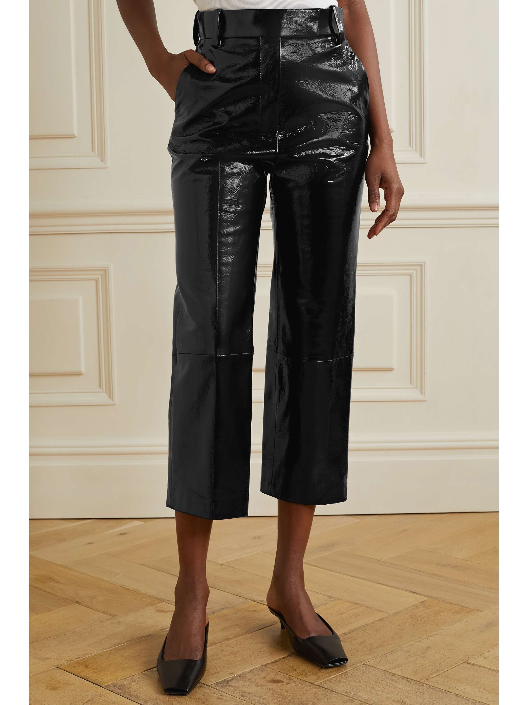 KHAITE Melie cropped crinkled patent-leather straight-leg pants