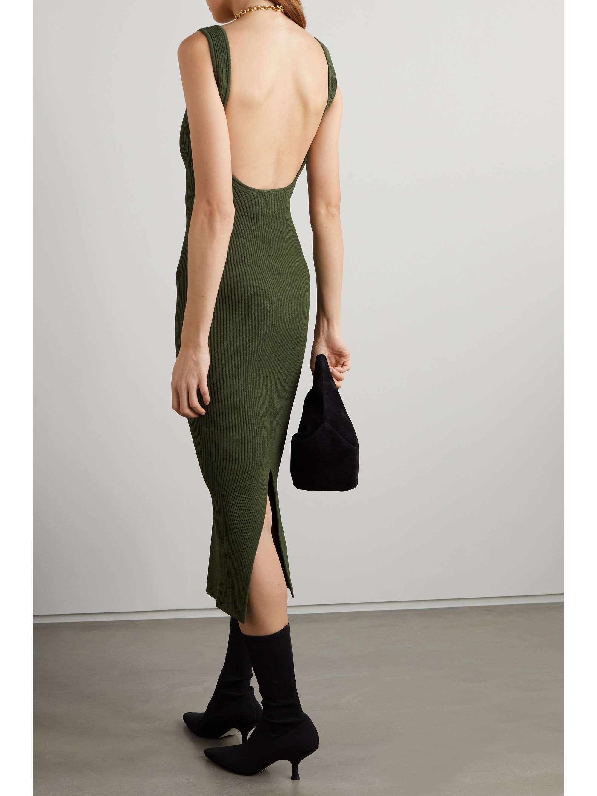 KHAITE Jayne open-back ribbed-knit midi dress | NET-A-PORTER