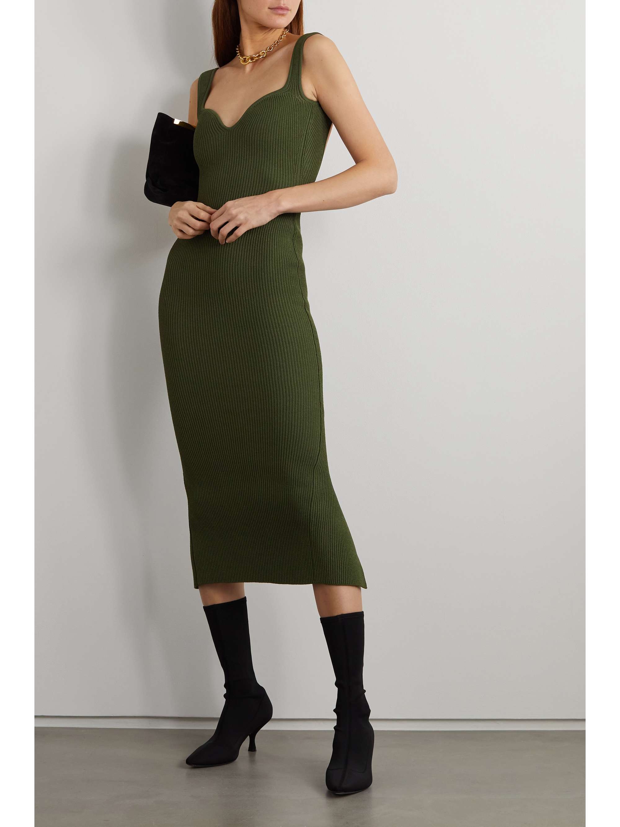 KHAITE Jayne open-back ribbed-knit midi dress | NET-A-PORTER