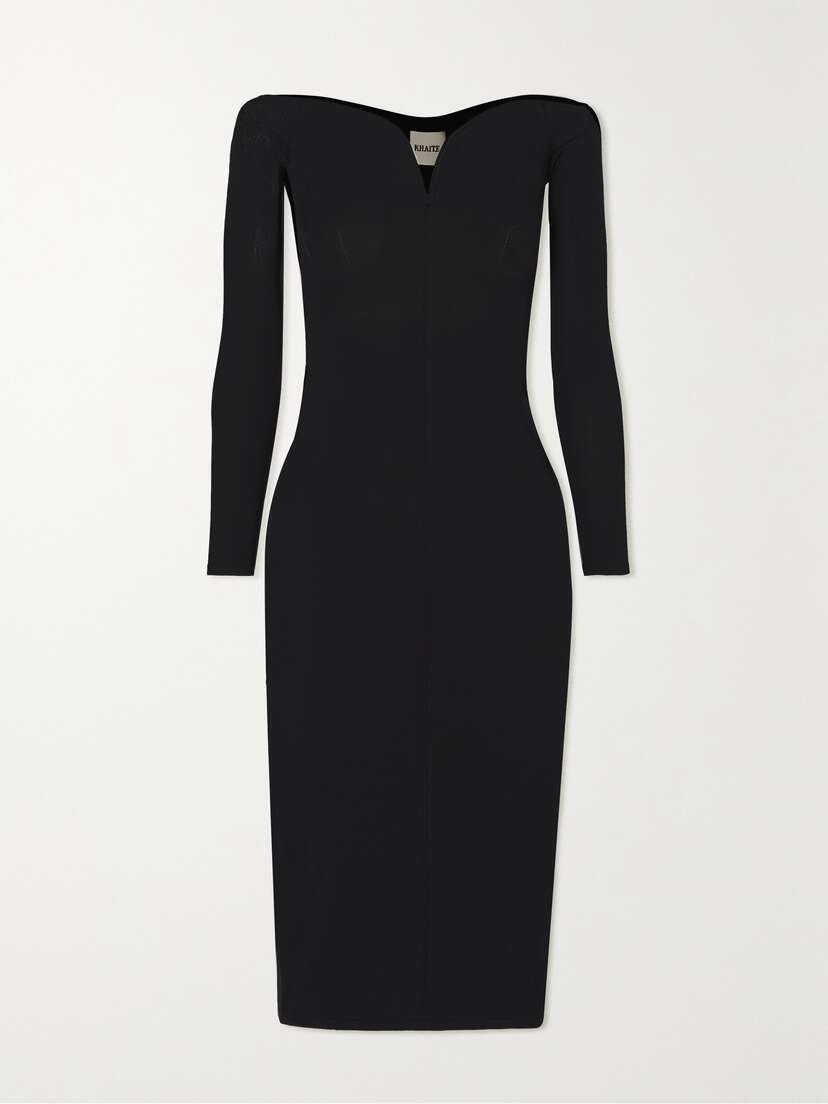 Khaite Valeska Off-the-shoulder Knitted Midi Dress
