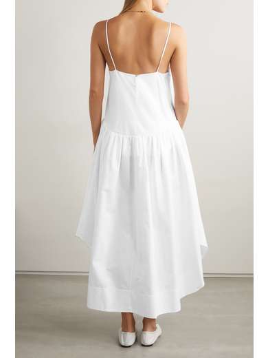 KHAITE Norelle cutout gathered cotton-poplin midi dress | NET-A-PORTER