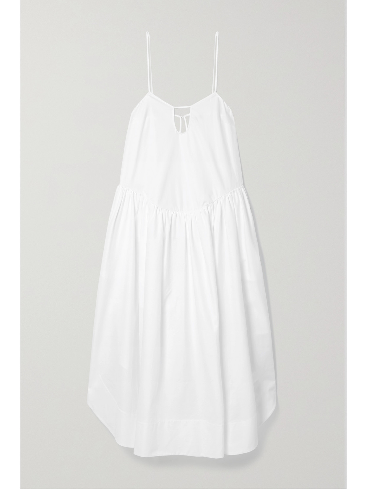 KHAITE NORELLE CUTOUT GATHERED COTTON-POPLIN MIDI DRESS