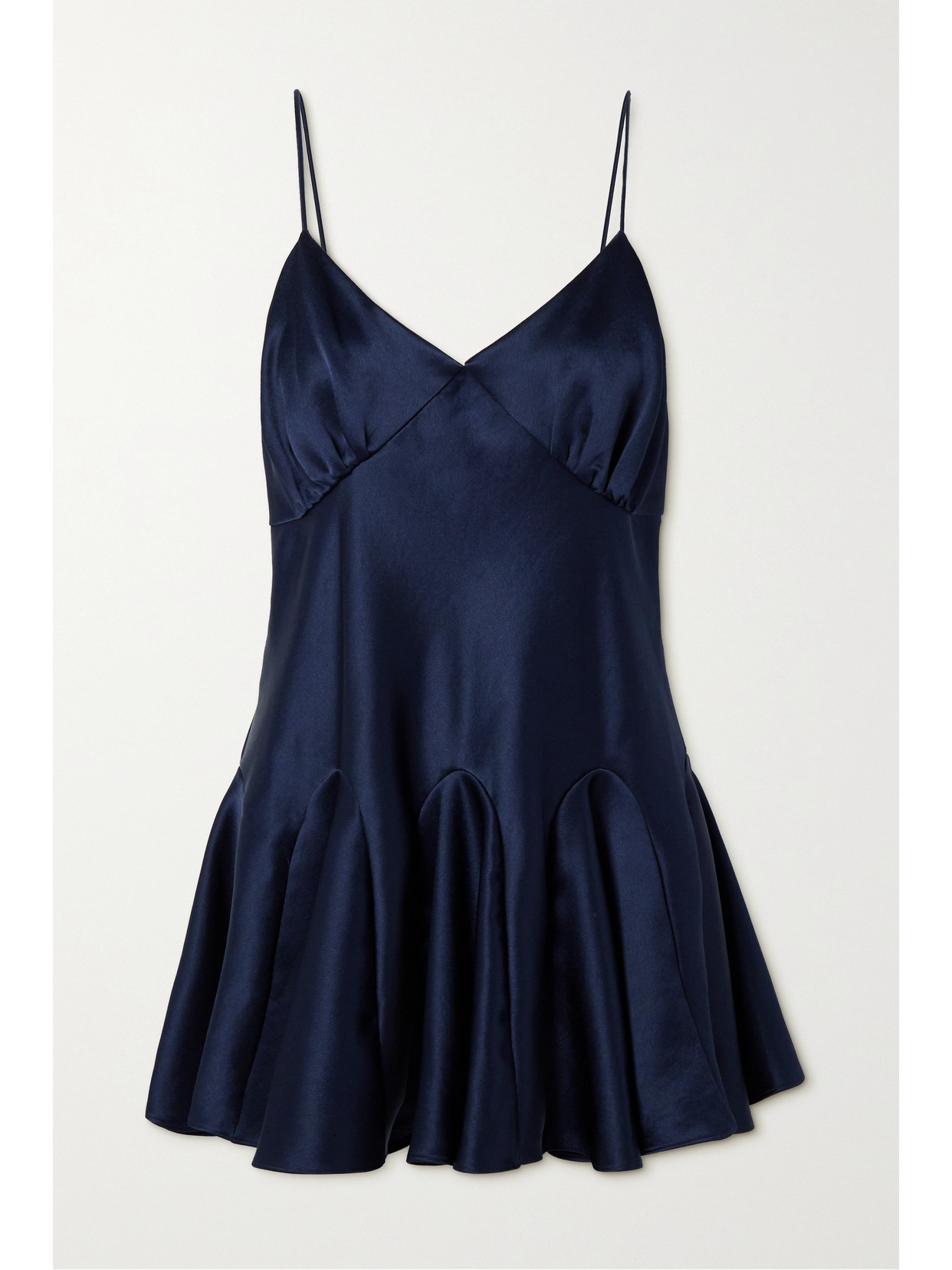 liliana satin mini dress Khaite Liliana Paneled Satin Mini Dress In Dark Navy