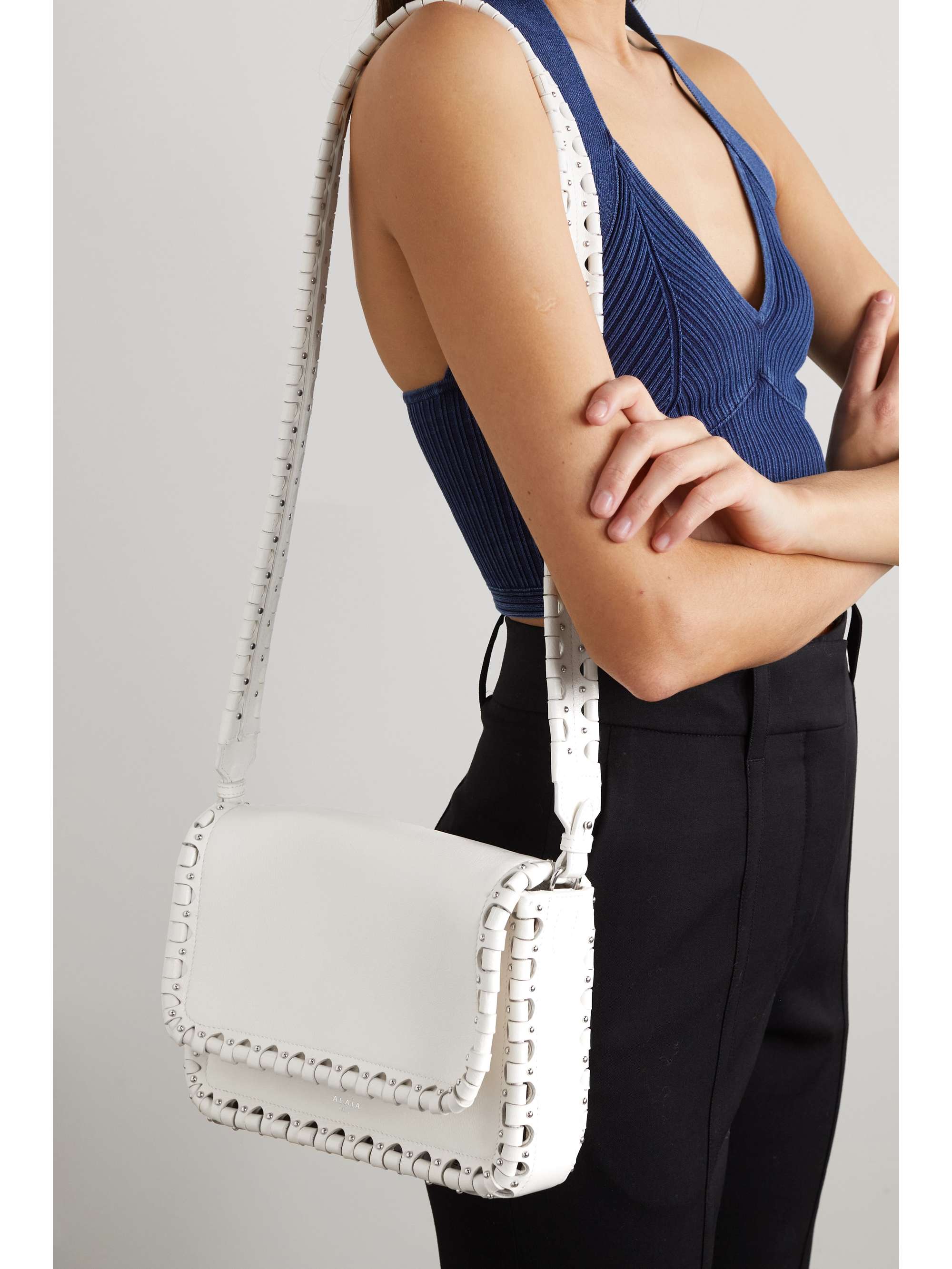 ALAÏA Hinge studded texturedleather shoulder bag NETAPORTER