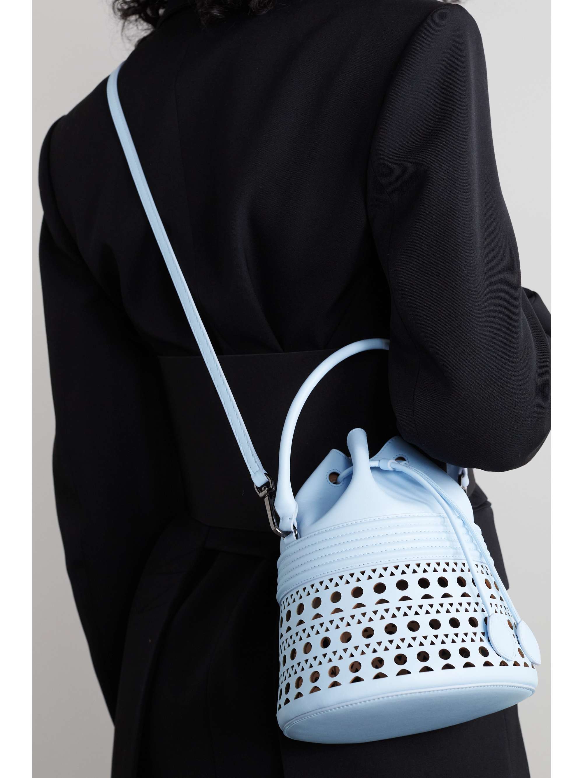 ALAÏA Bucket Corset laser-cut leather bag