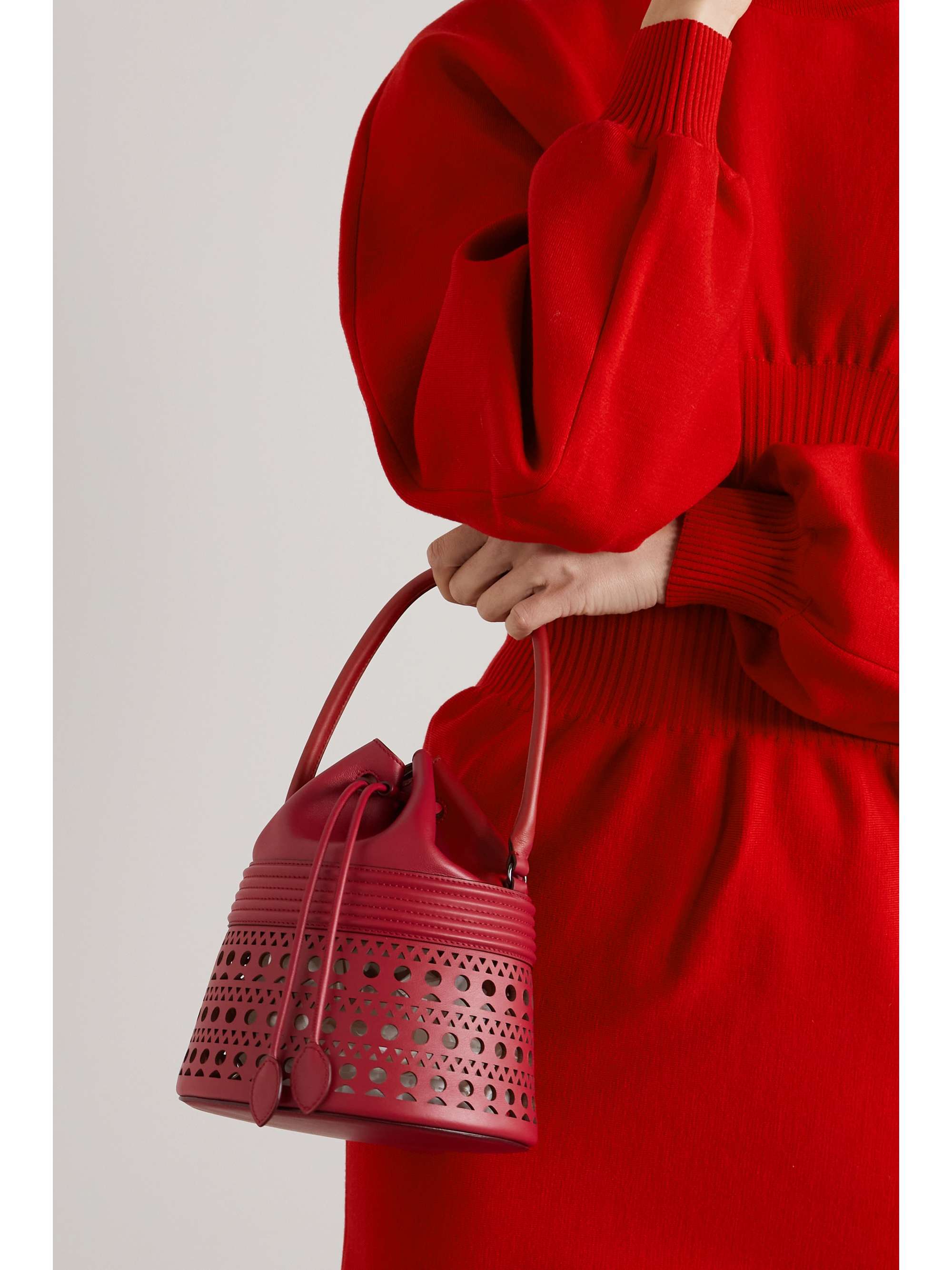 ALAÏA Bucket Corset laser-cut leather bag