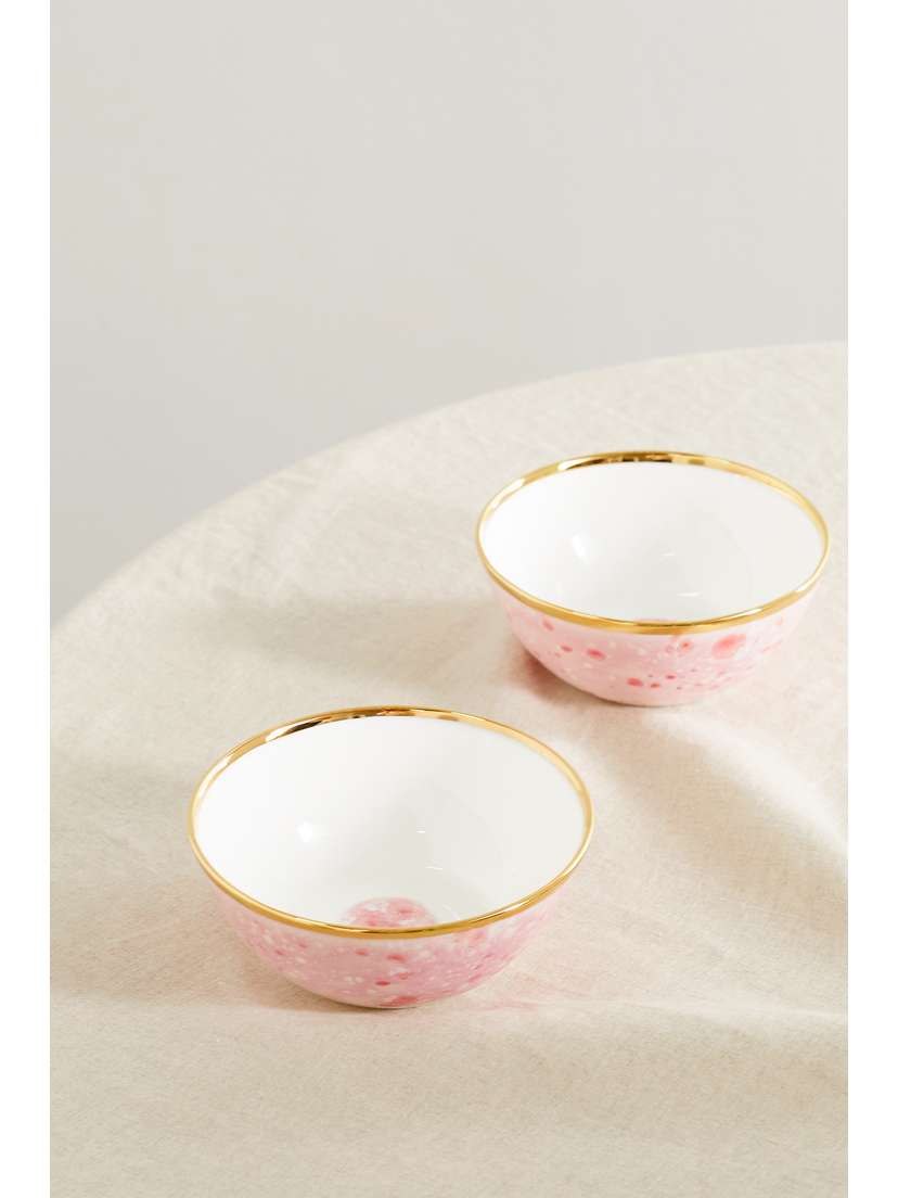 CORALLA MAIURI Piazza Del Popolo Set Of Two Gold-plated Porcelain Fruit Bowls