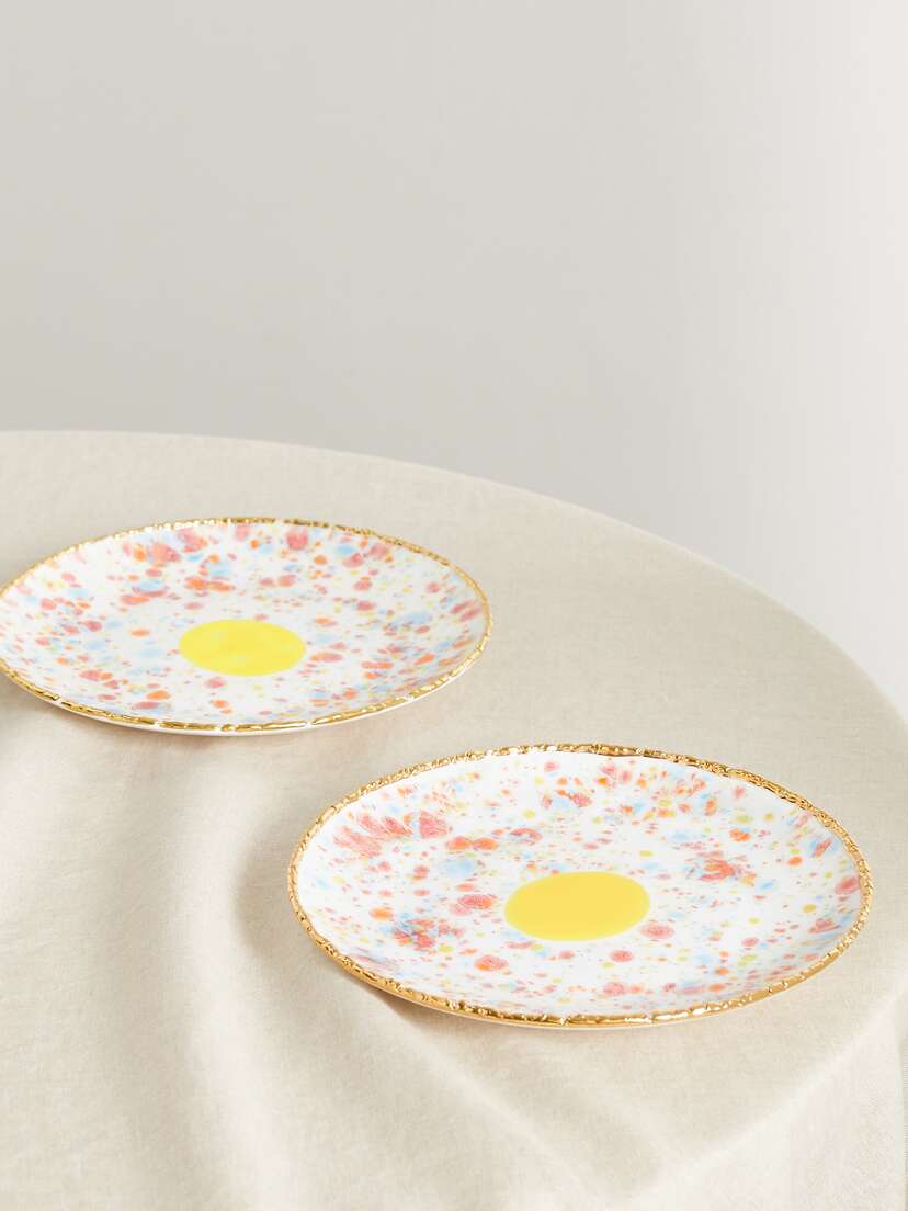 CORALLA MAIURI Piazza Del Popolo Set Of Two Gold-plated Porcelain Dessert Plates