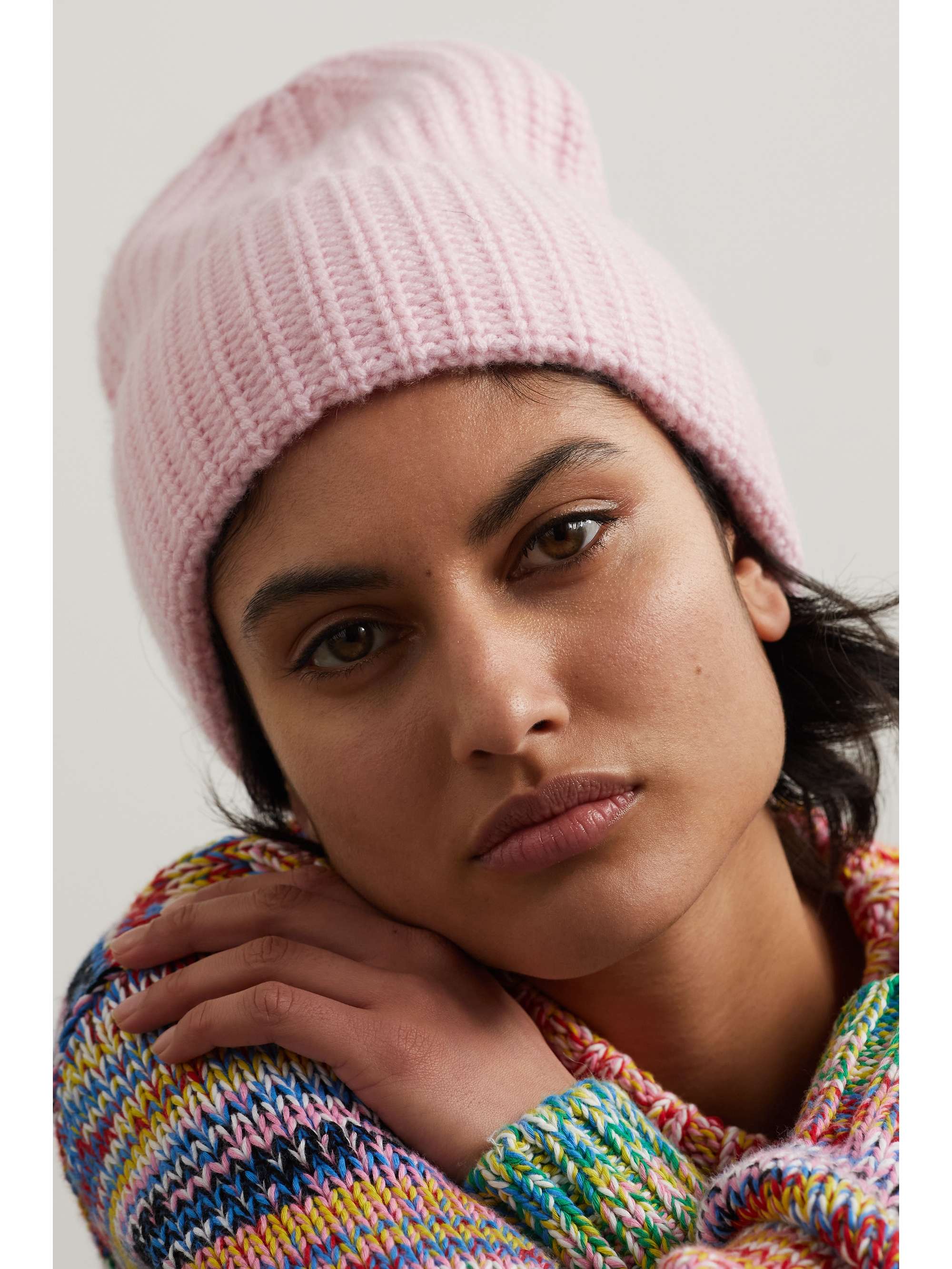Pink Kinsale ribbed cashmere beanie 