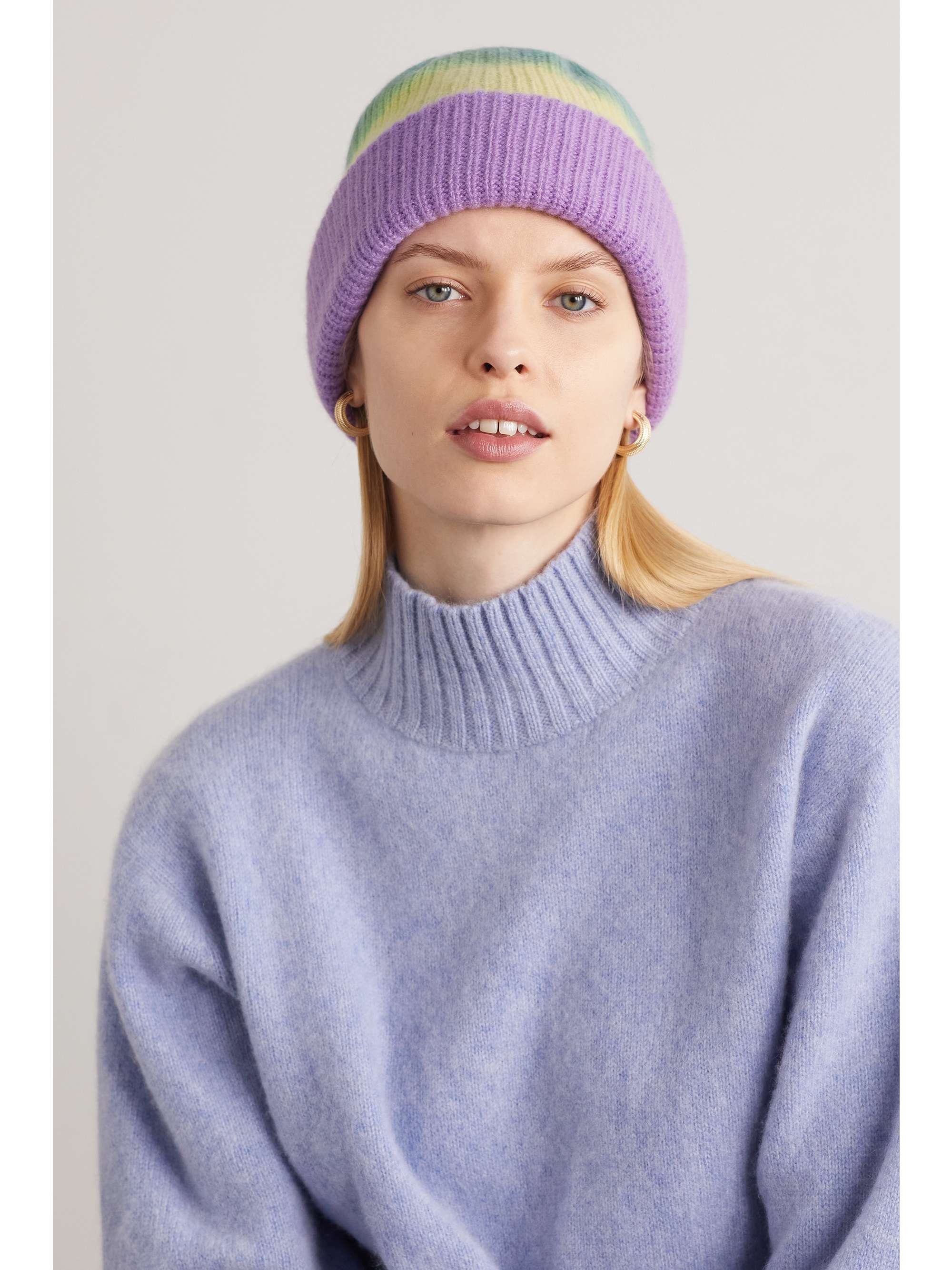 Purple Striped ribbed cashmere beanie 