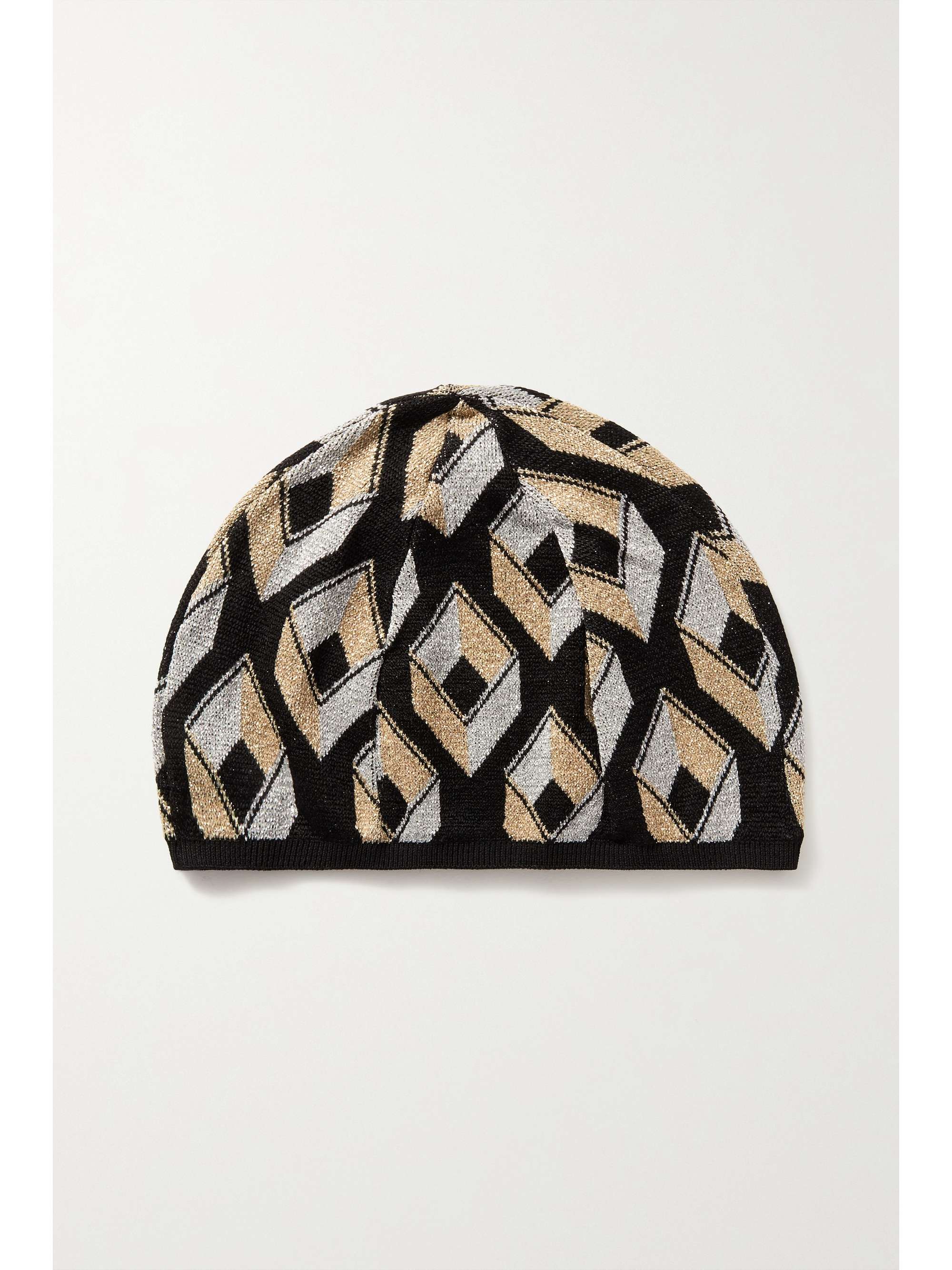 Black Metallic intarsia-knit beanie 