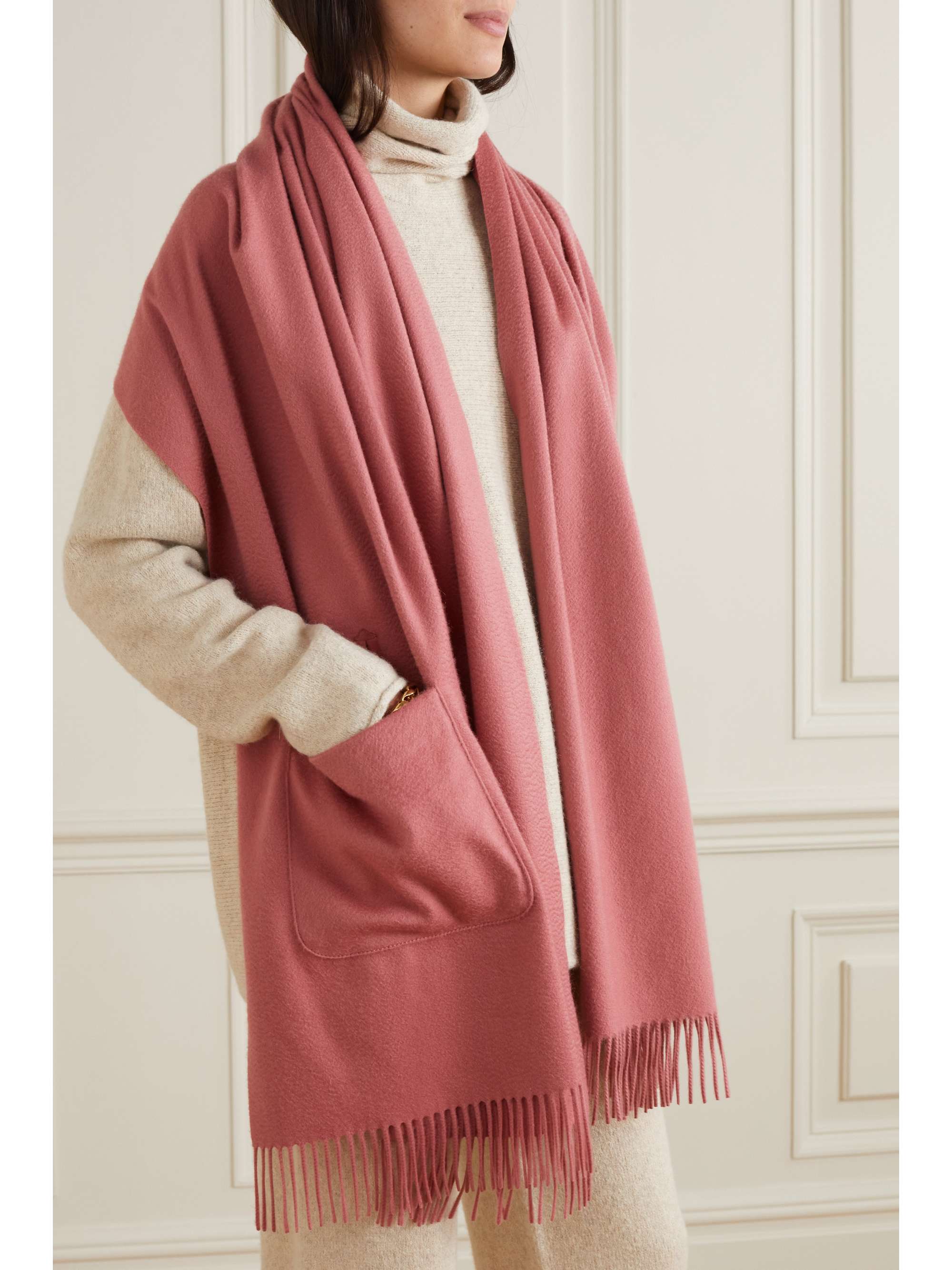 LORO PIANA Fringed suede-trimmed cashmere scarf