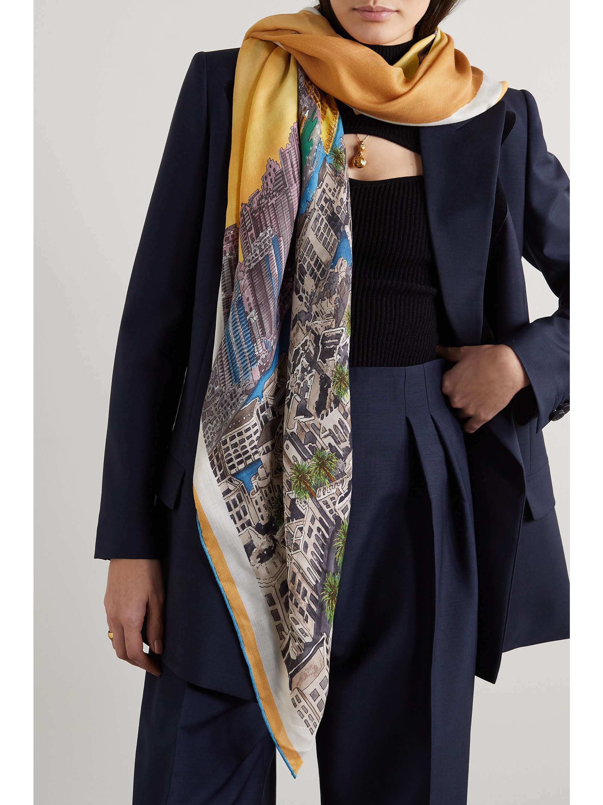 LORO PIANA Golden Hour in Dubai printed cashmere and silk-blend scarf