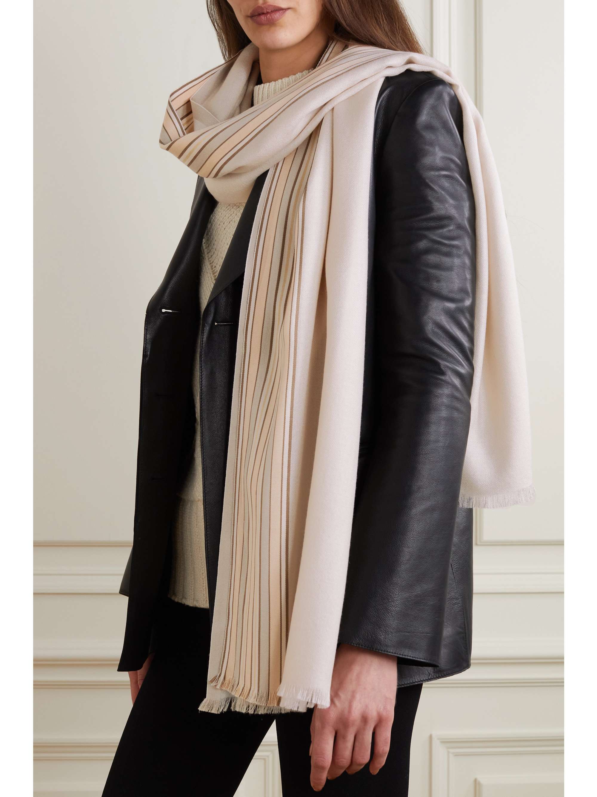 The Suitcase Stripe fringed silk and cashmere-blend scarf