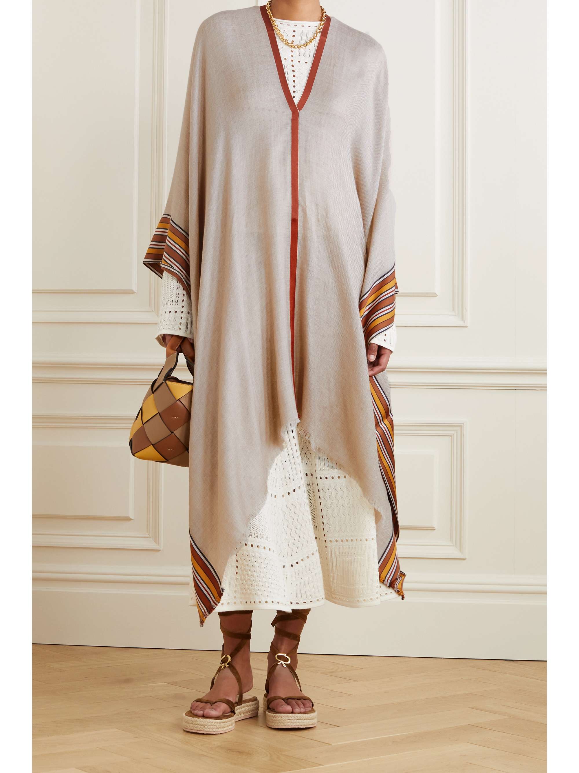 LORO PIANA The Suitcase striped silk and cashmere-blend poncho