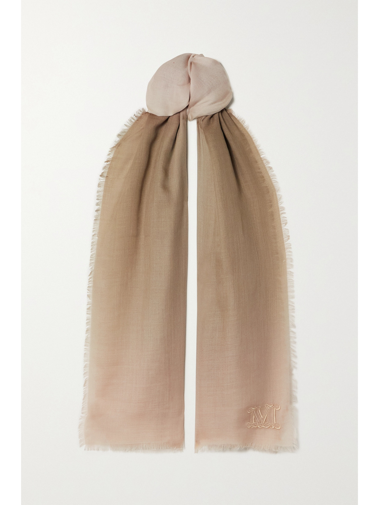 Max Mara - Frayed Embroidered Ombré Cashmere And Silk-blend Scarf - Blush - one size