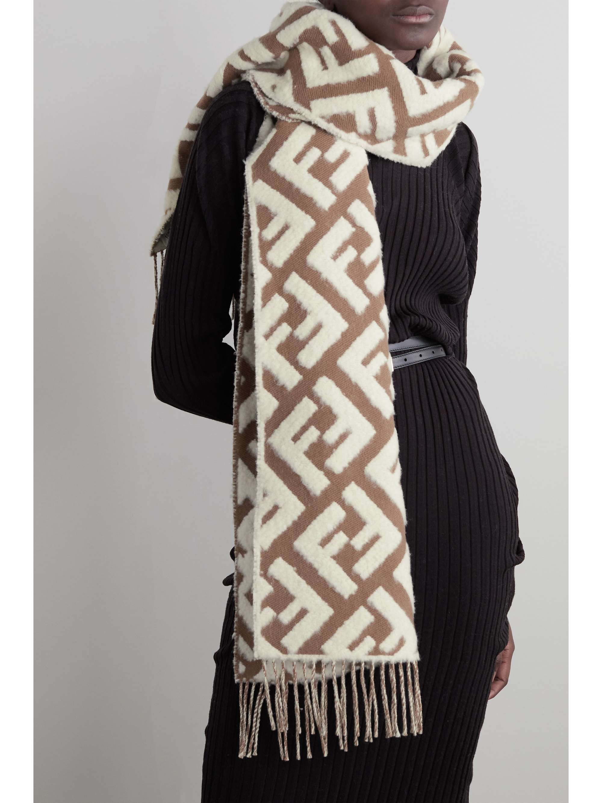 FENDI Fringed cashmere-blend jacquard scarf
